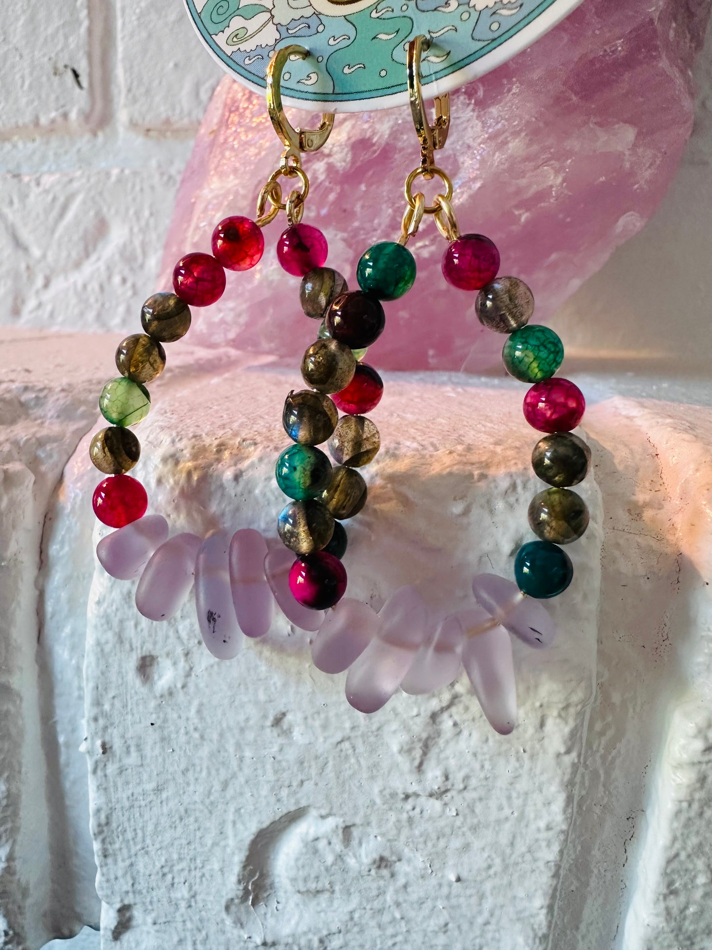 Agate and Sea Glass Huggie Earrings