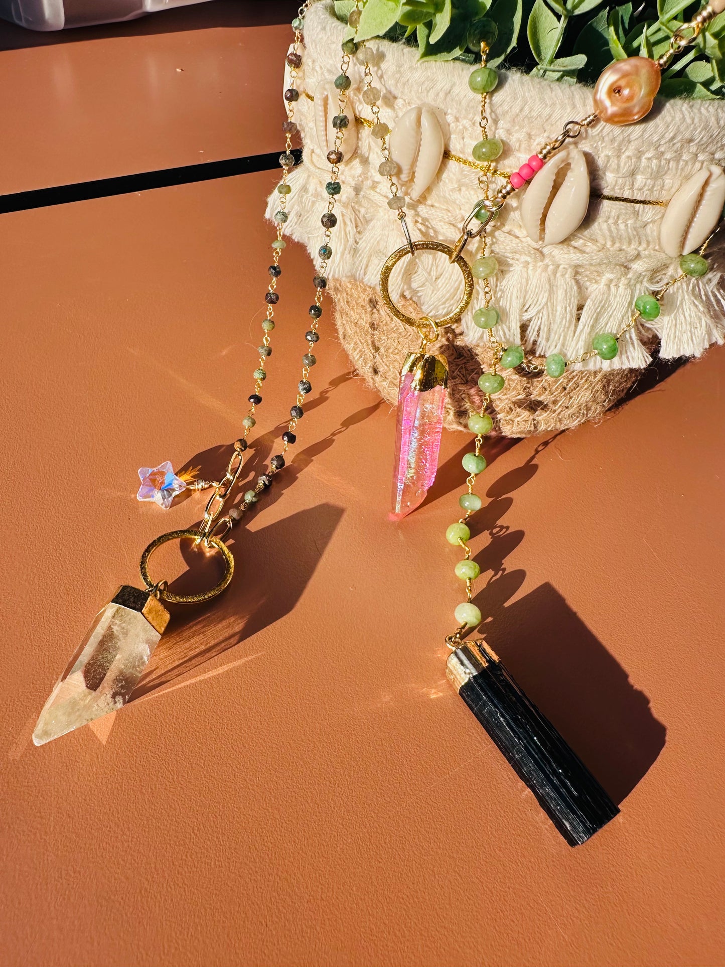Tourmaline and Aventurine Y Necklace