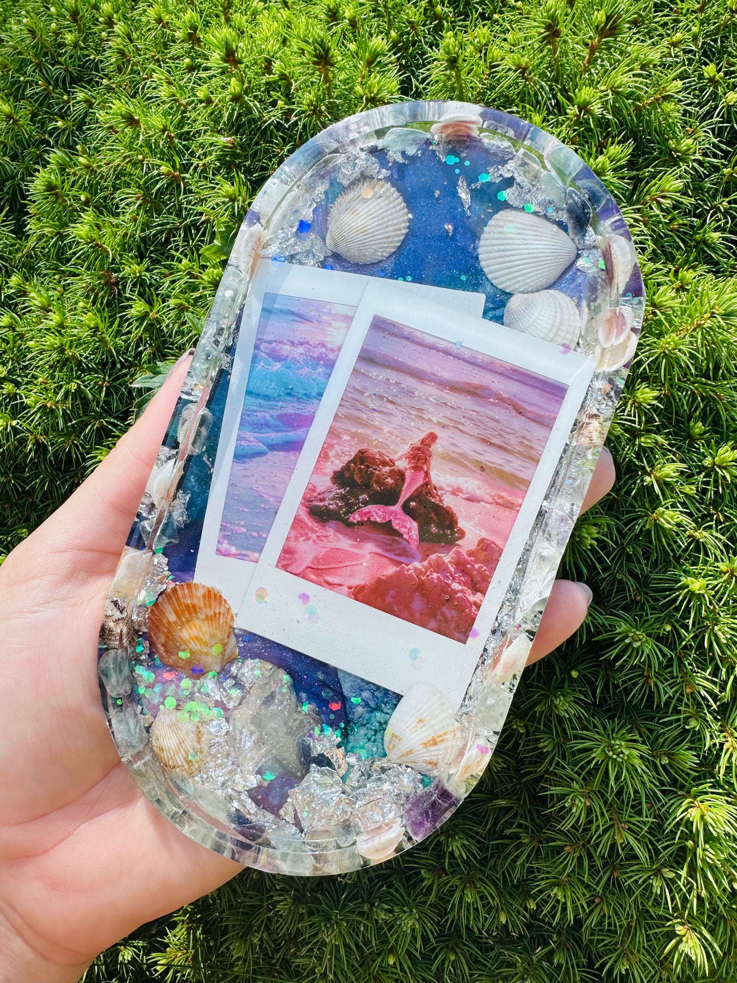 Polaroid Mermaid and Seashell Glittery Ocean Tray ๐