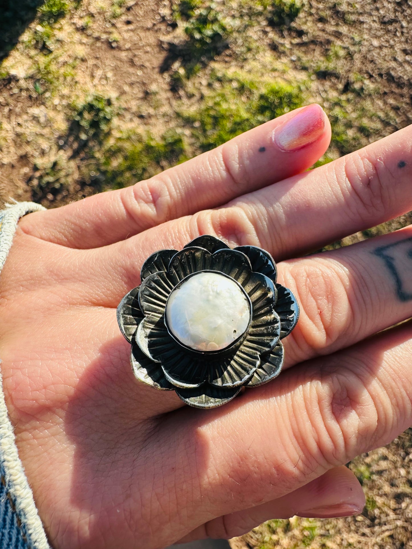 Freshwater Pearl Flower Ring