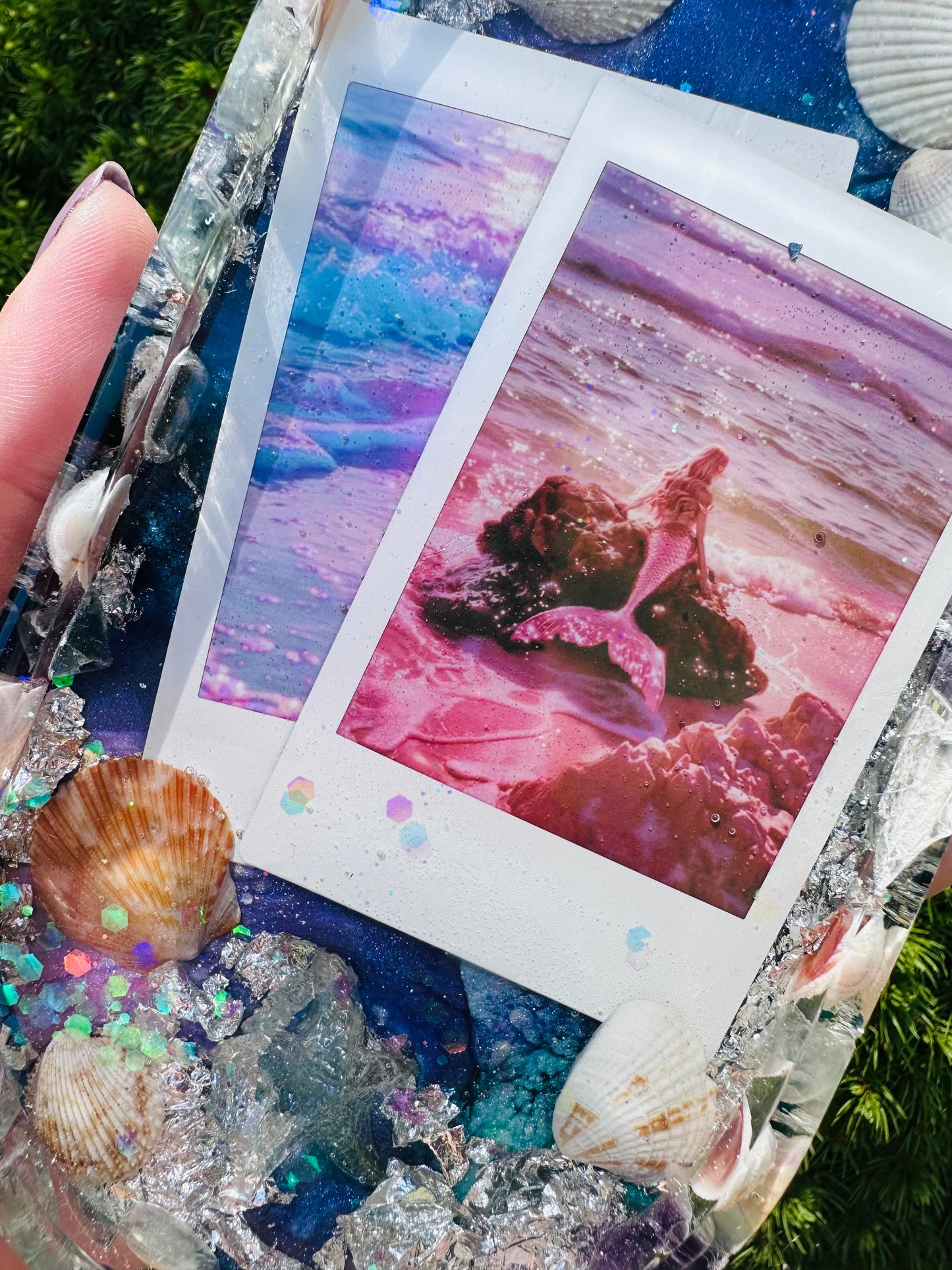Polaroid Mermaid and Seashell Glittery Ocean Tray ๐