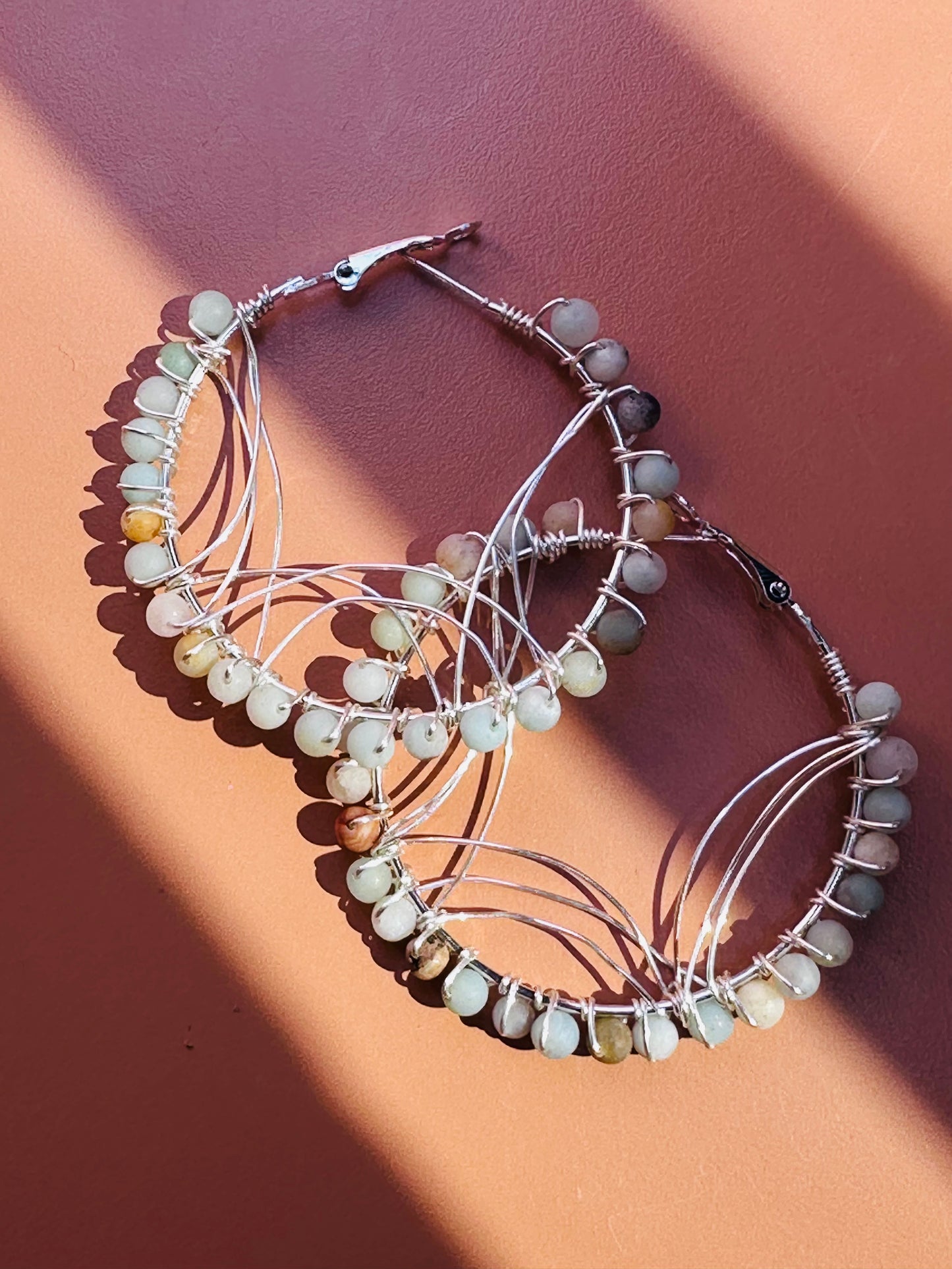 Amazonite Silver Hoops
