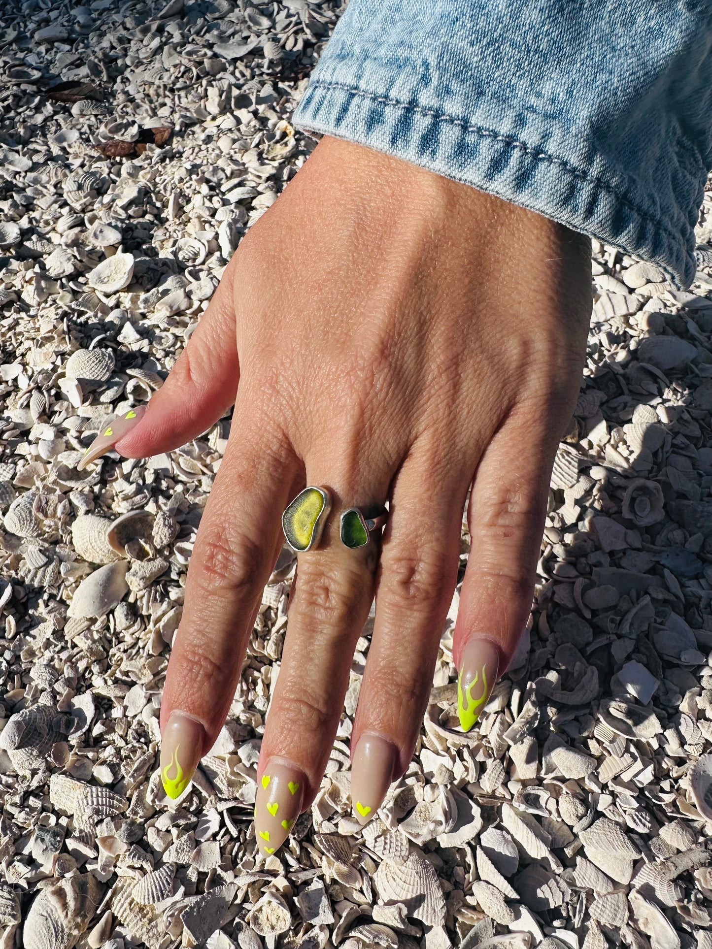Light and Dark Sea Glass Ring π