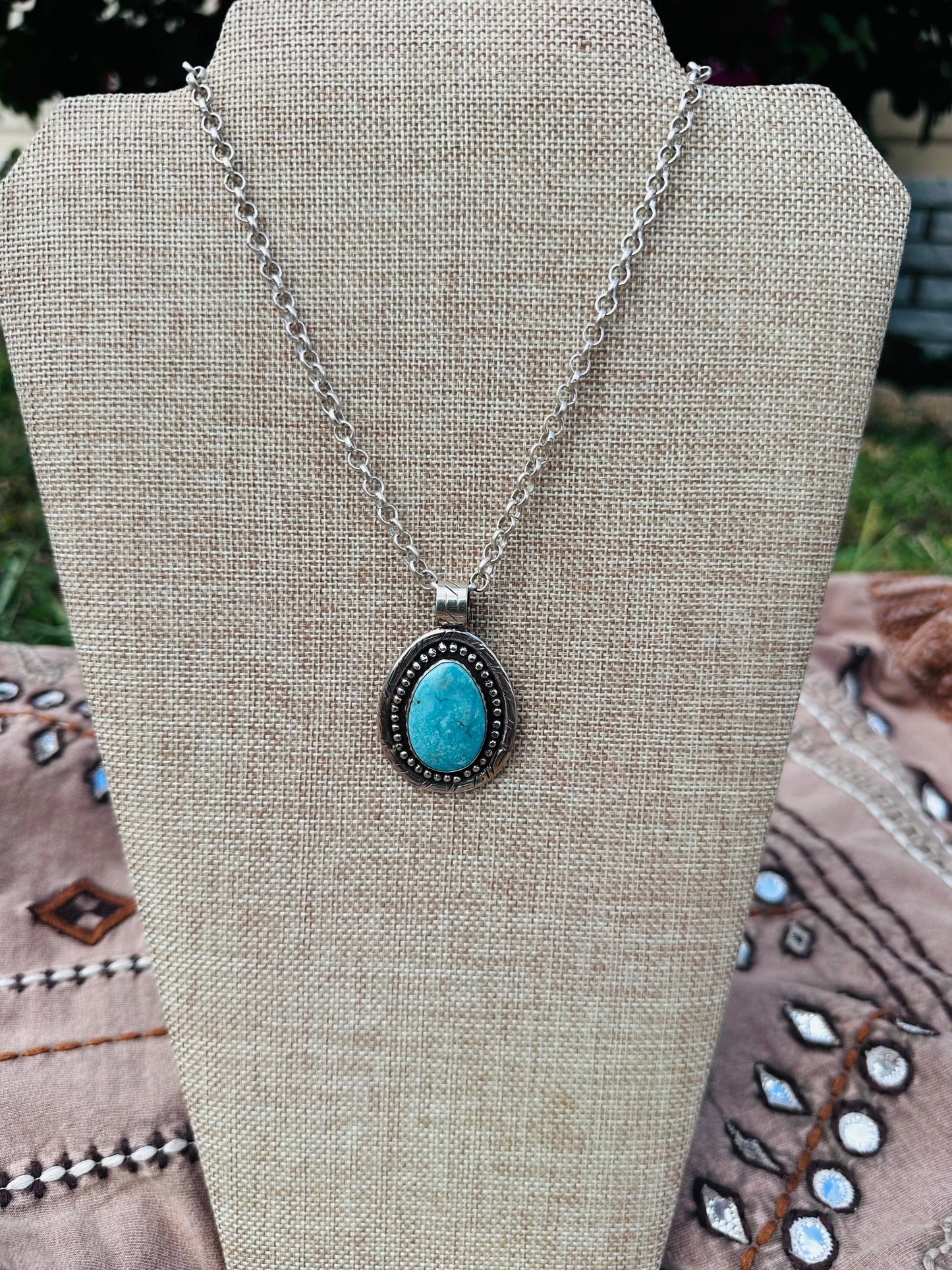 Turquoise and Silver Southwestern Pendant Necklace