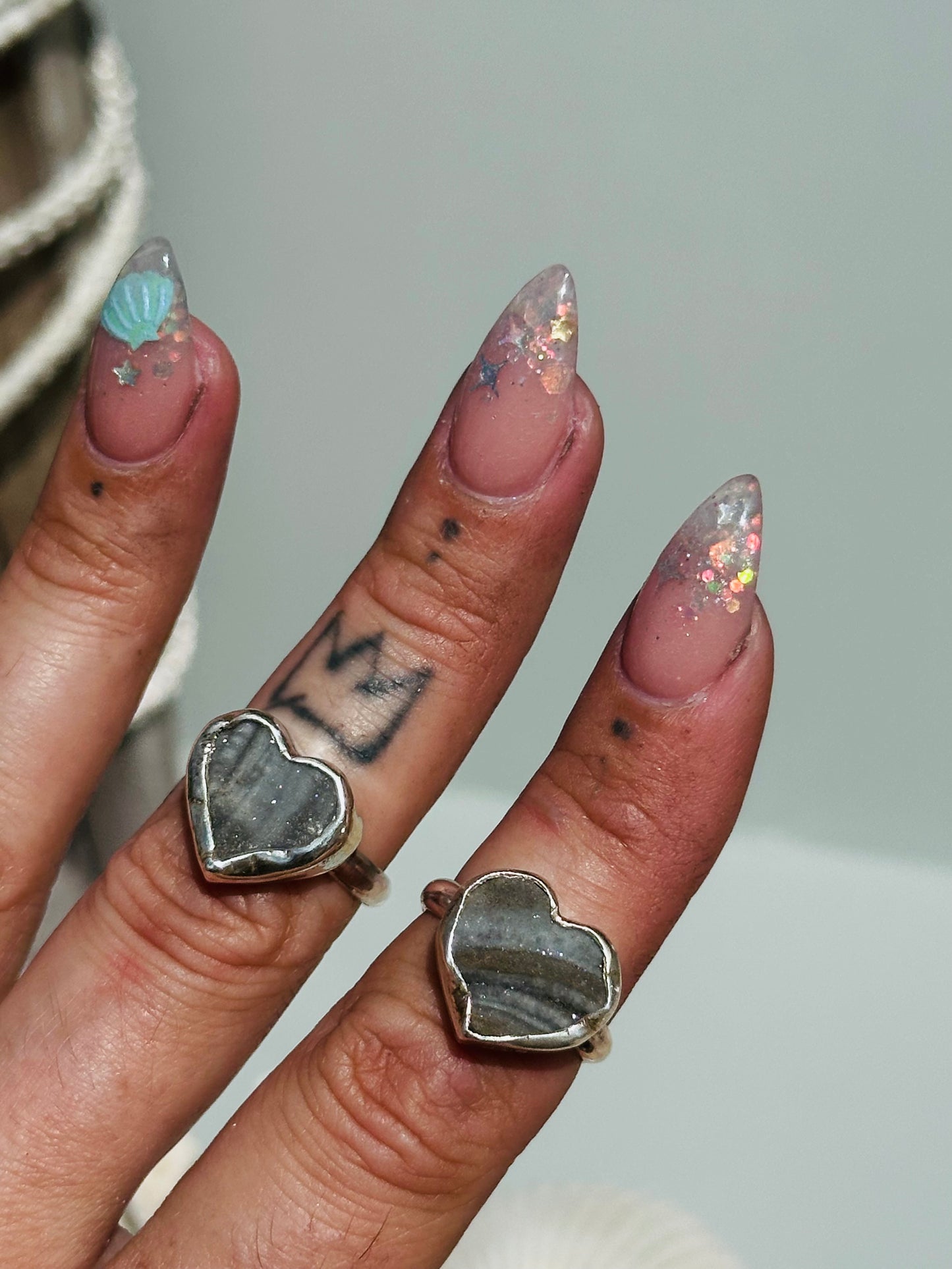 Druzy Amethyst Heart Silver Ring