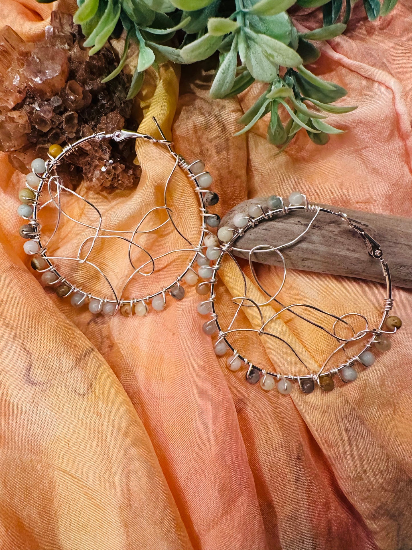 Silver Amazonite Hoops