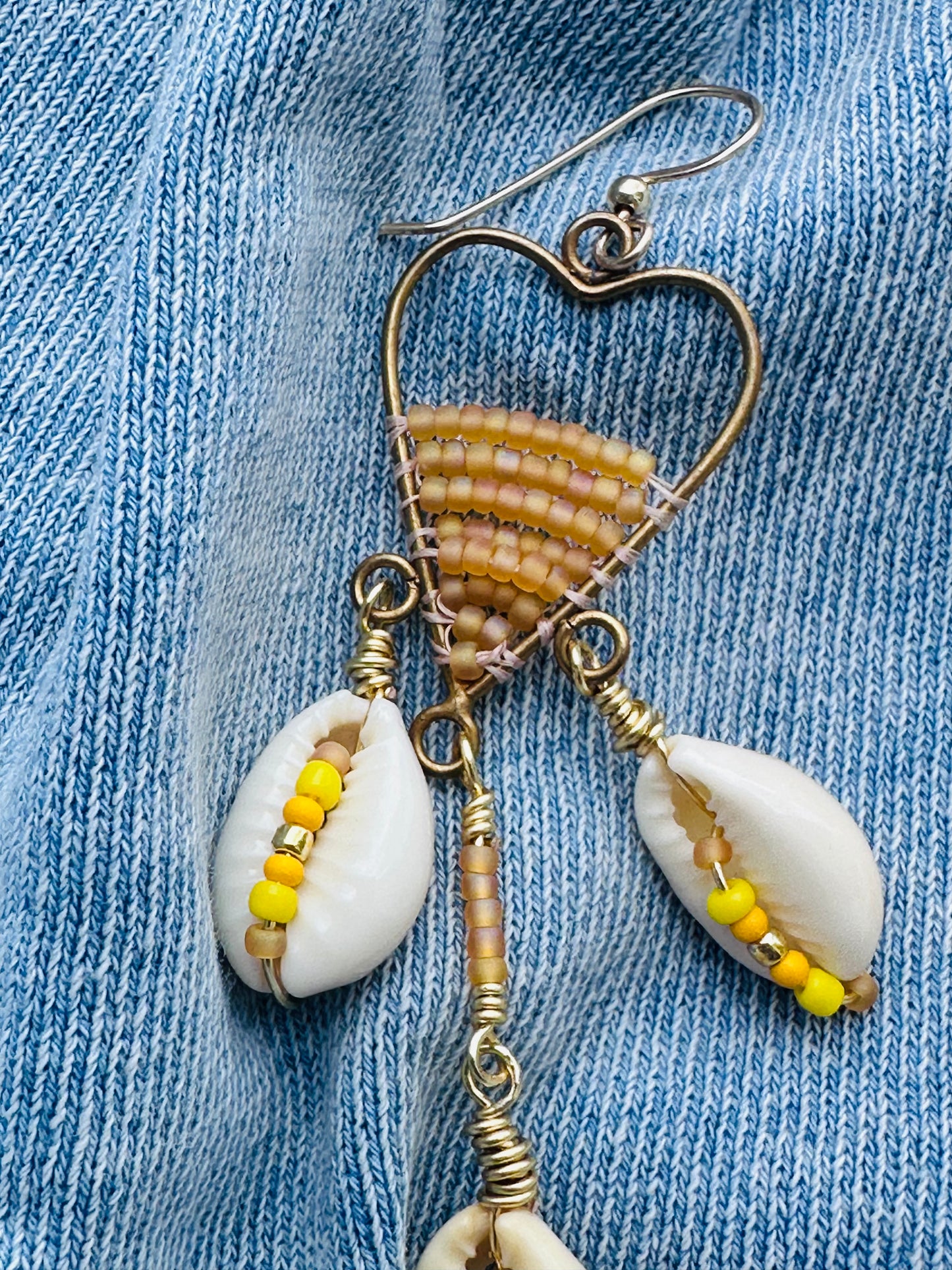 Yellow and Gold Cowrie Shell Chandelier Earrings