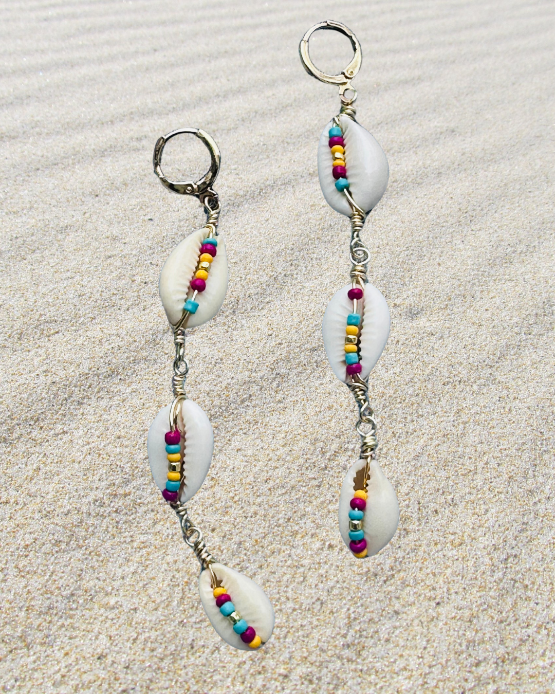 Cowrie Shell Bright Beaded Dangles