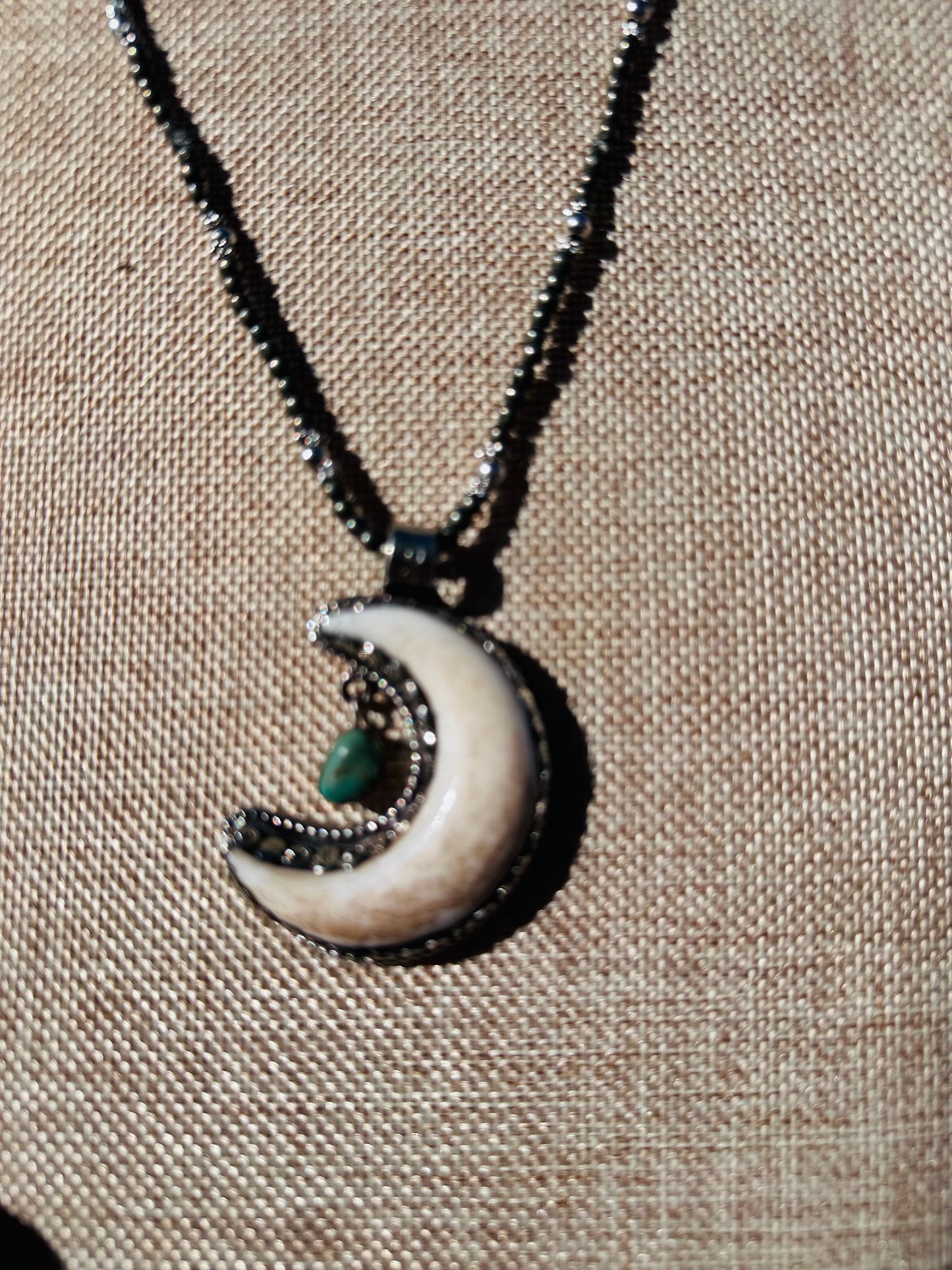 Buffalo Bone and Turquoise Moon Pendant