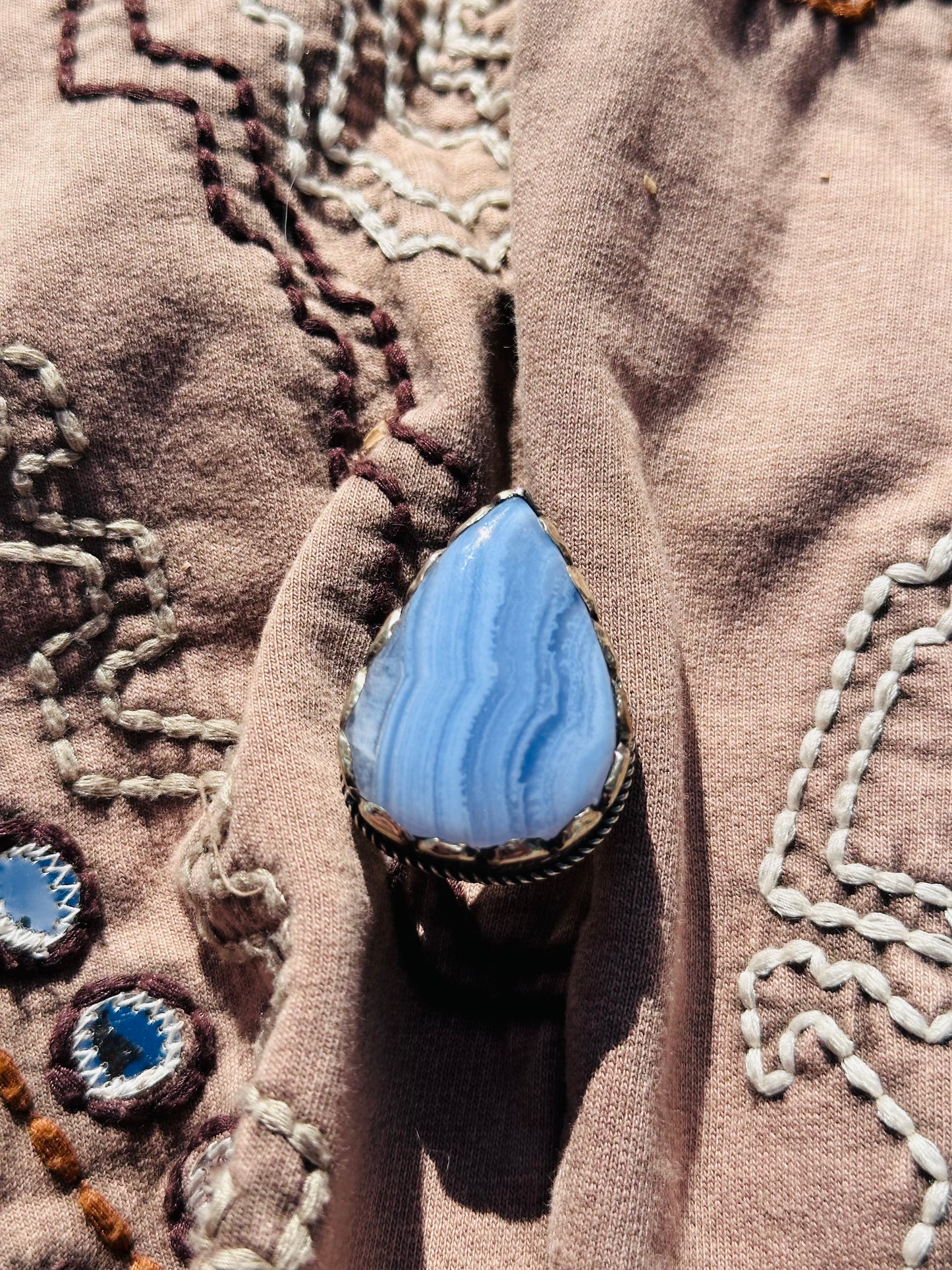 Blue Lace Agate Silver Ring