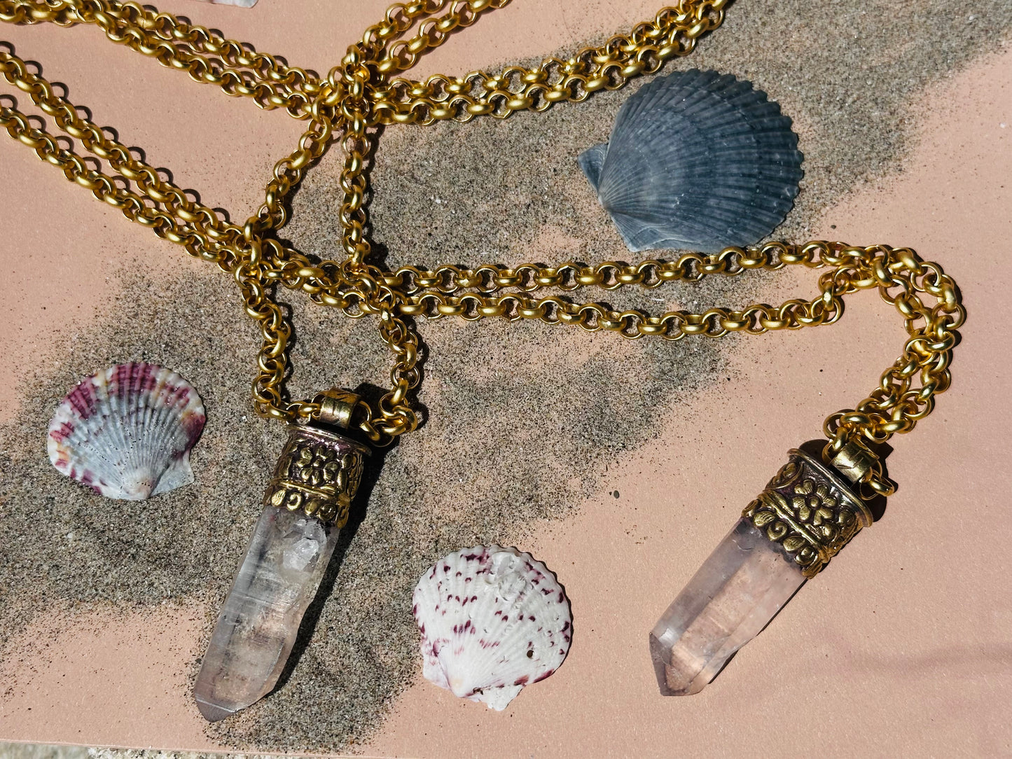 Rough Crystal Point Gold Chain Necklace