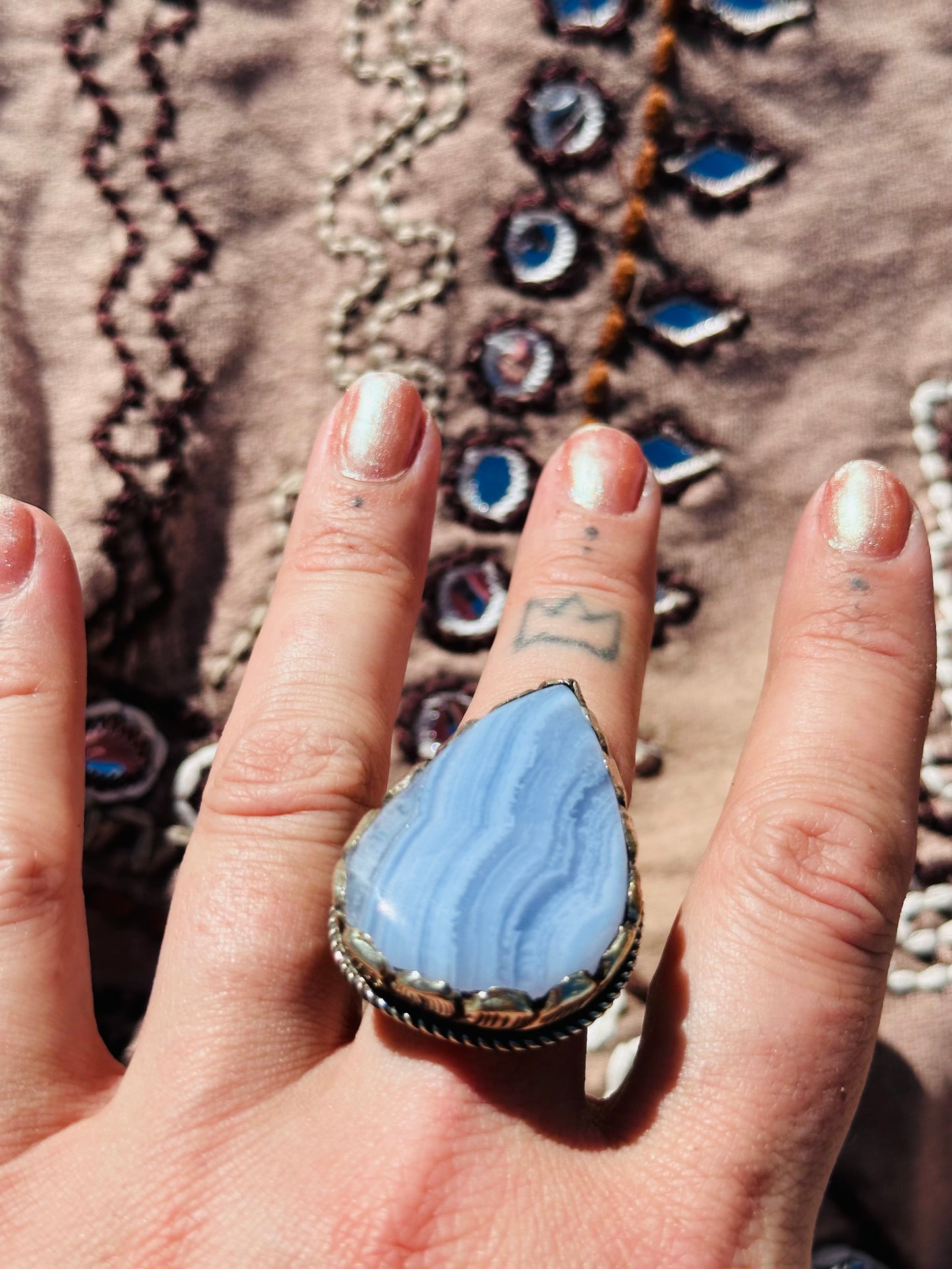 Blue Lace Agate Silver Ring