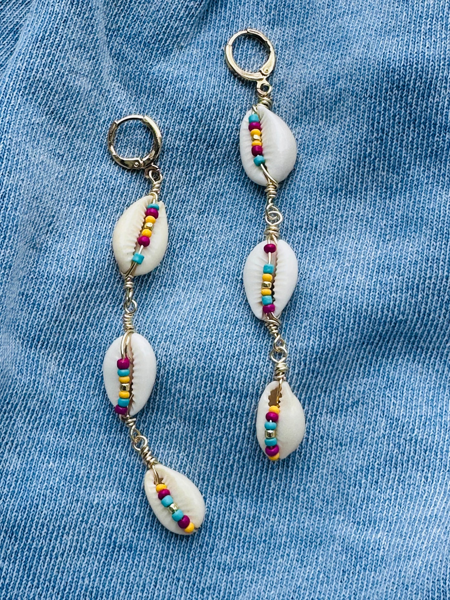 Cowrie Shell Bright Beaded Dangles