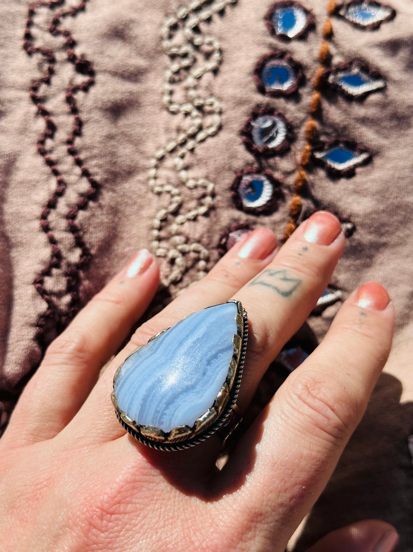 Blue Lace Agate Silver Ring