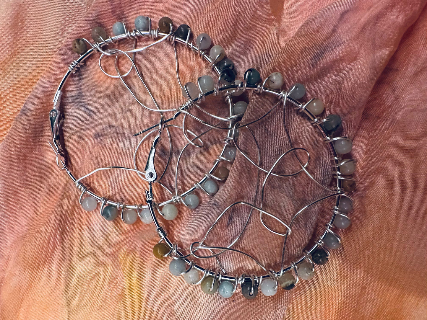 Silver Amazonite Hoops