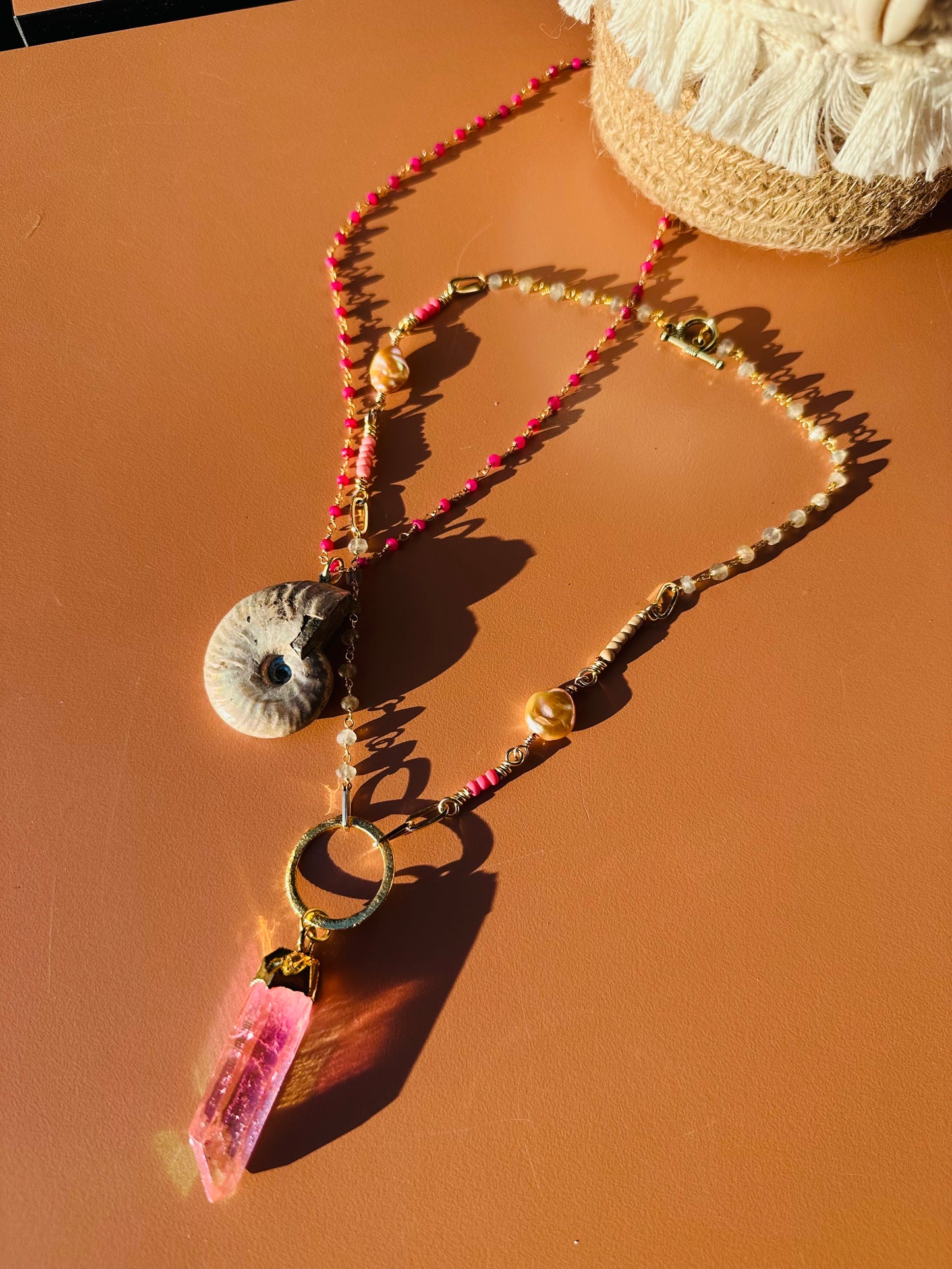 Pink Aura Crystal Pink Mix Necklace