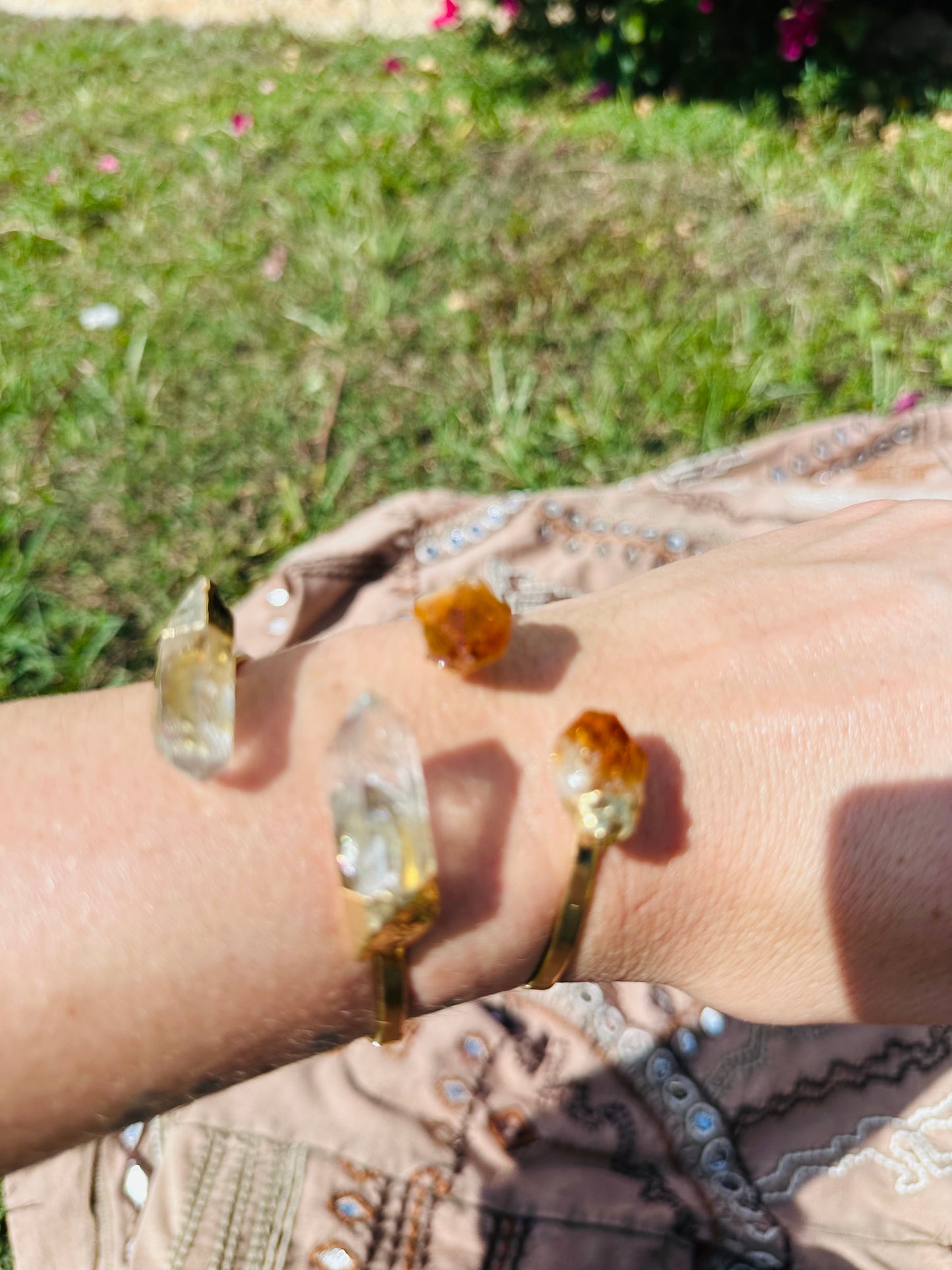 Quartz Point or Citrine Gold Cuff Bracelet