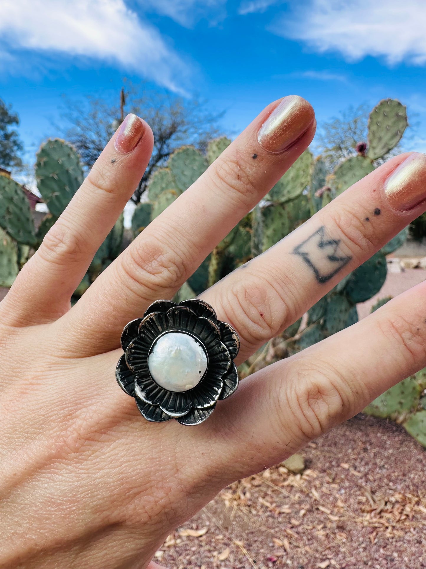 Freshwater Pearl Flower Ring