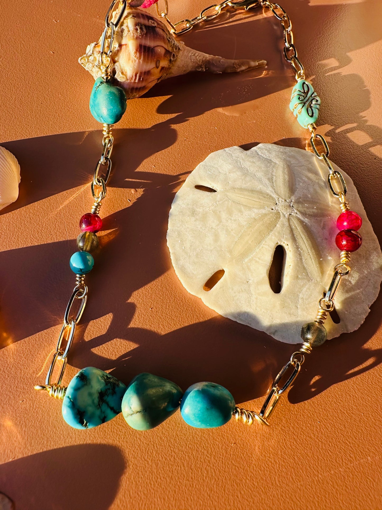 Turquoise, Agate and Labradorite Paperclip Chain Necklace