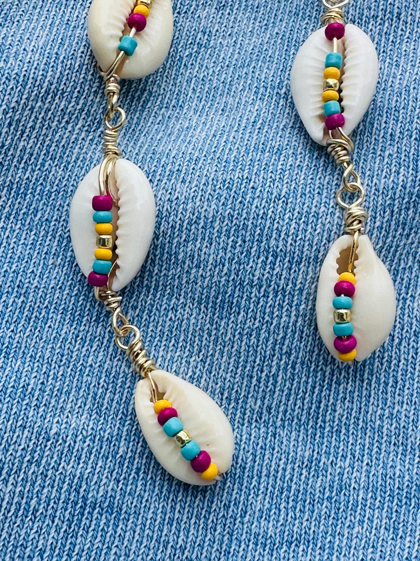 Cowrie Shell Bright Beaded Dangles