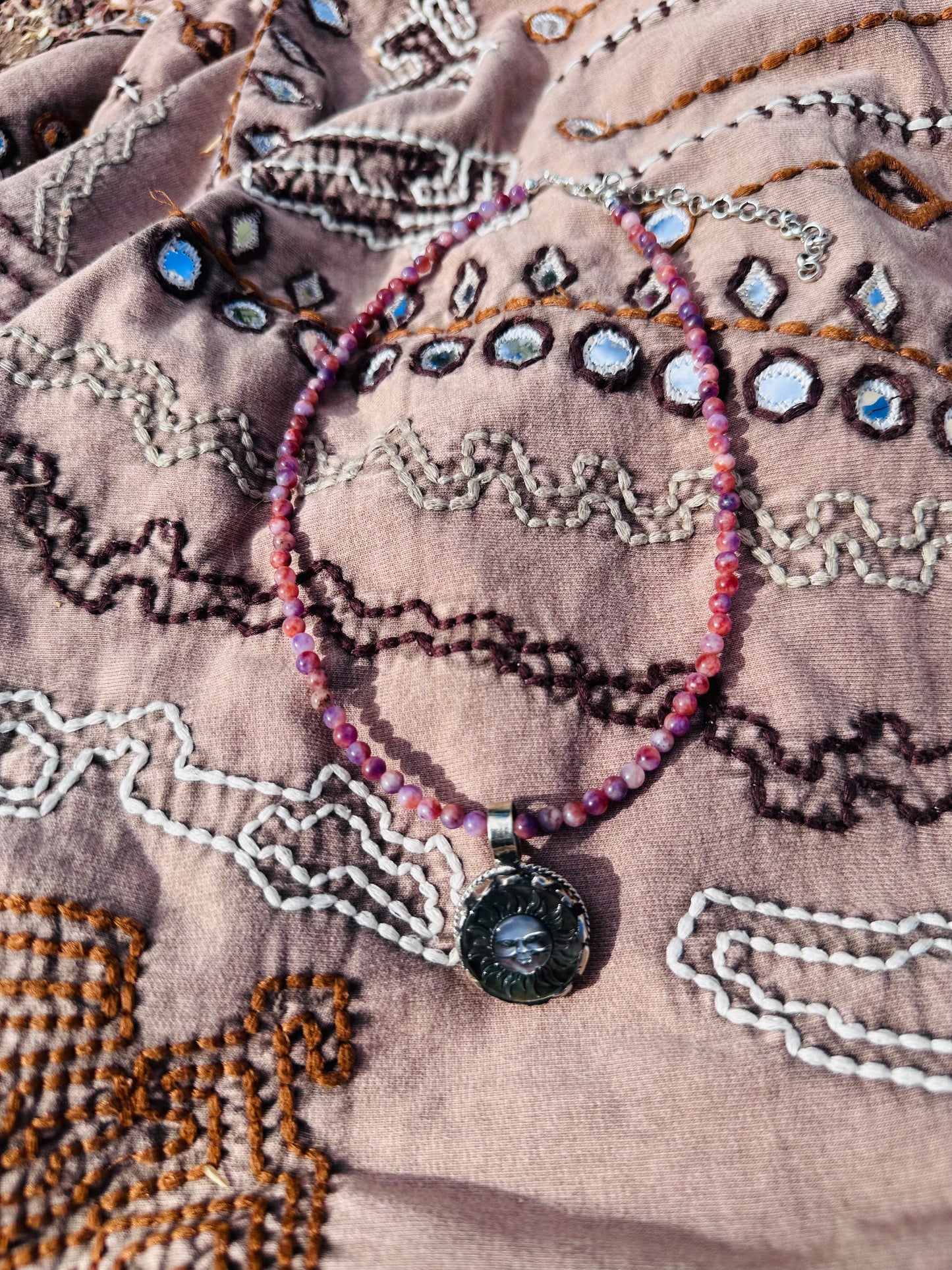 Sun Carved Shell Amethyst Necklace