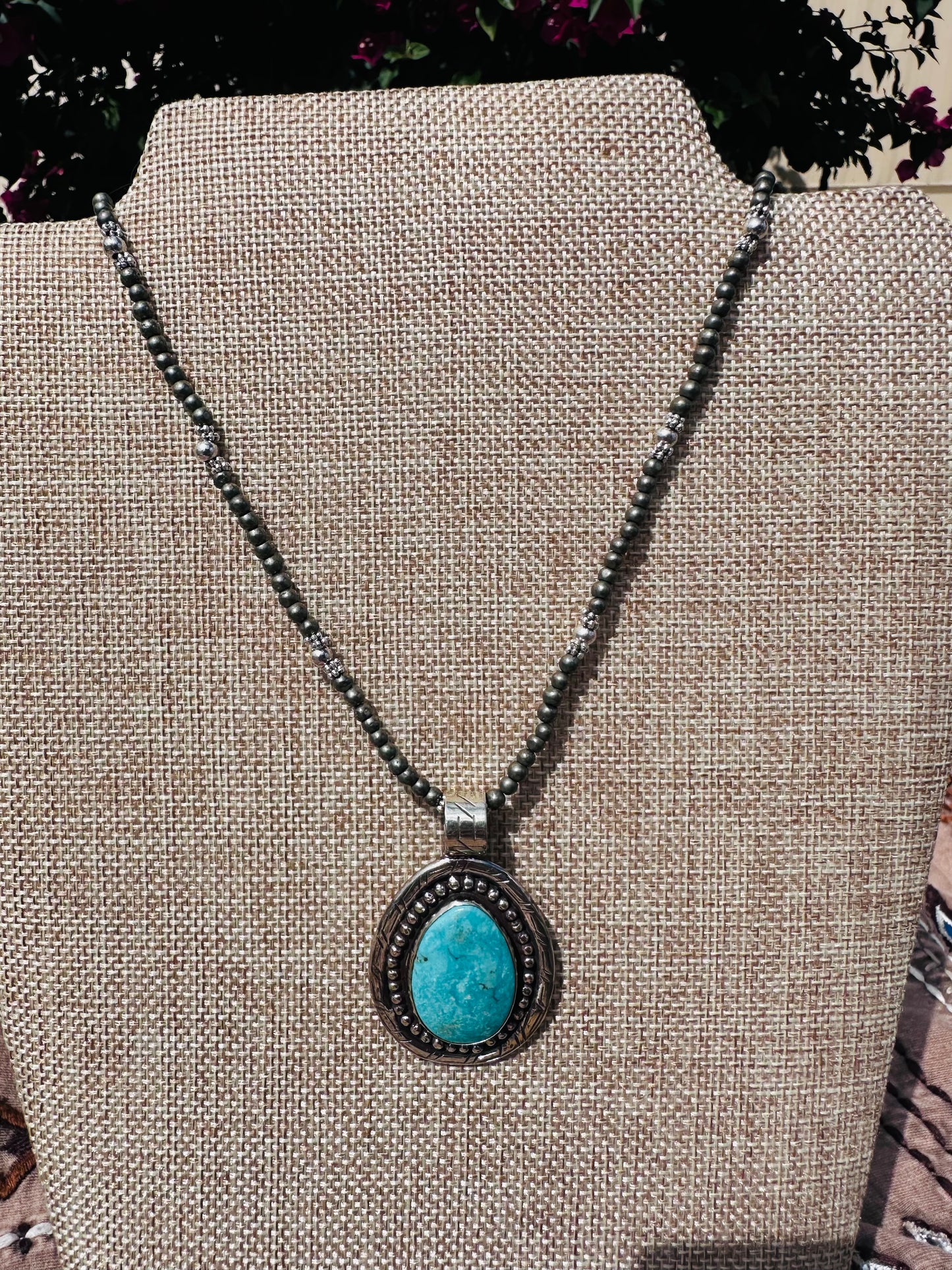 Turquoise and Silver Southwestern Pendant Necklace