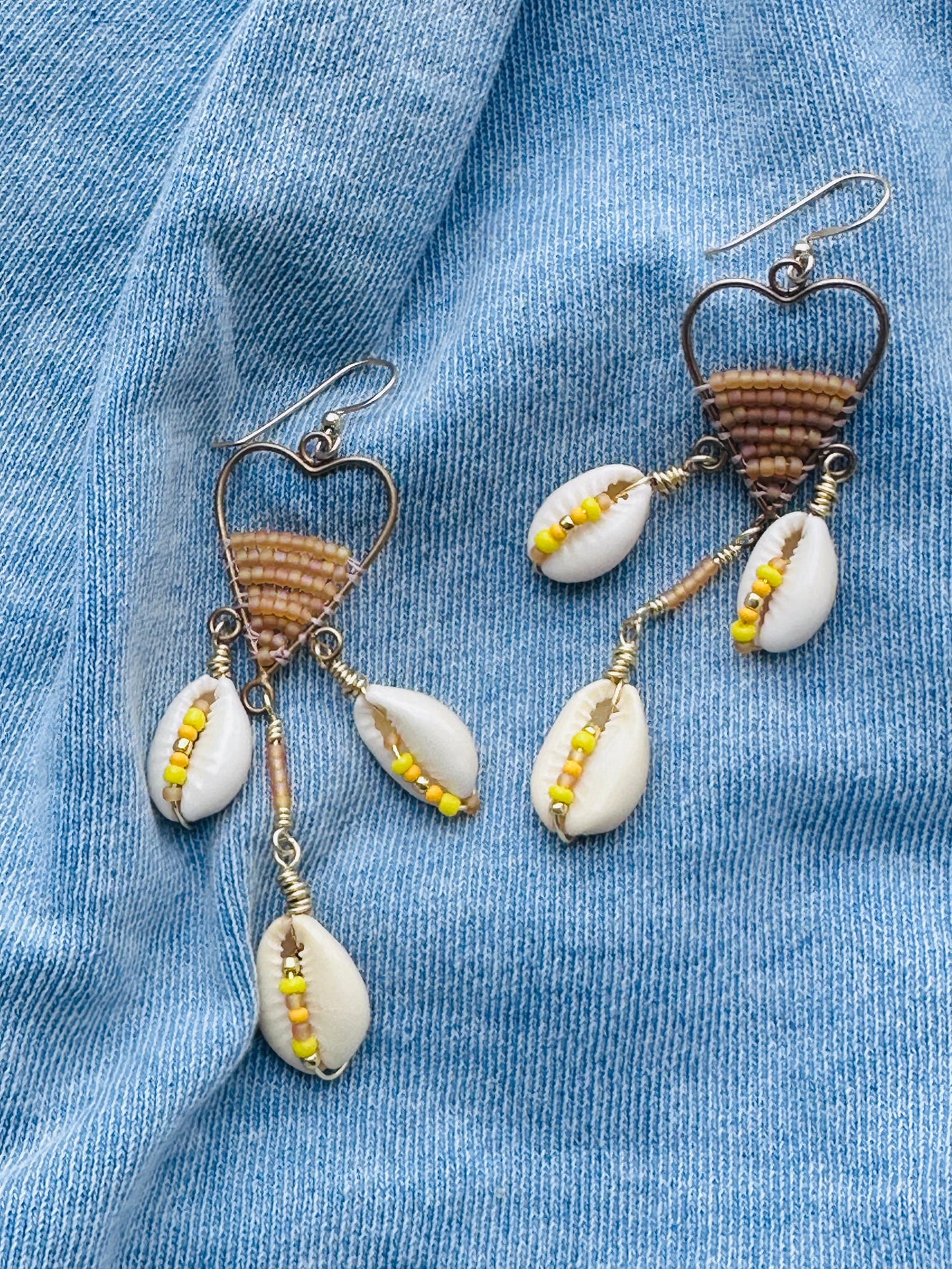 Yellow and Gold Cowrie Shell Chandelier Earrings