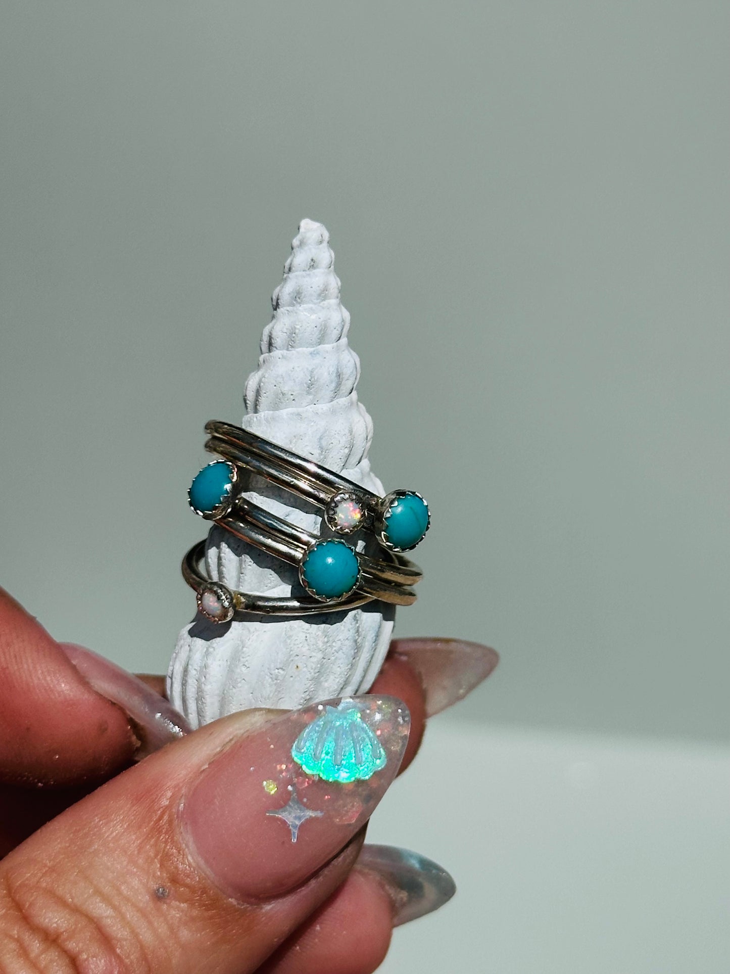 Tiny Turquoise or Opal Stacking Bands