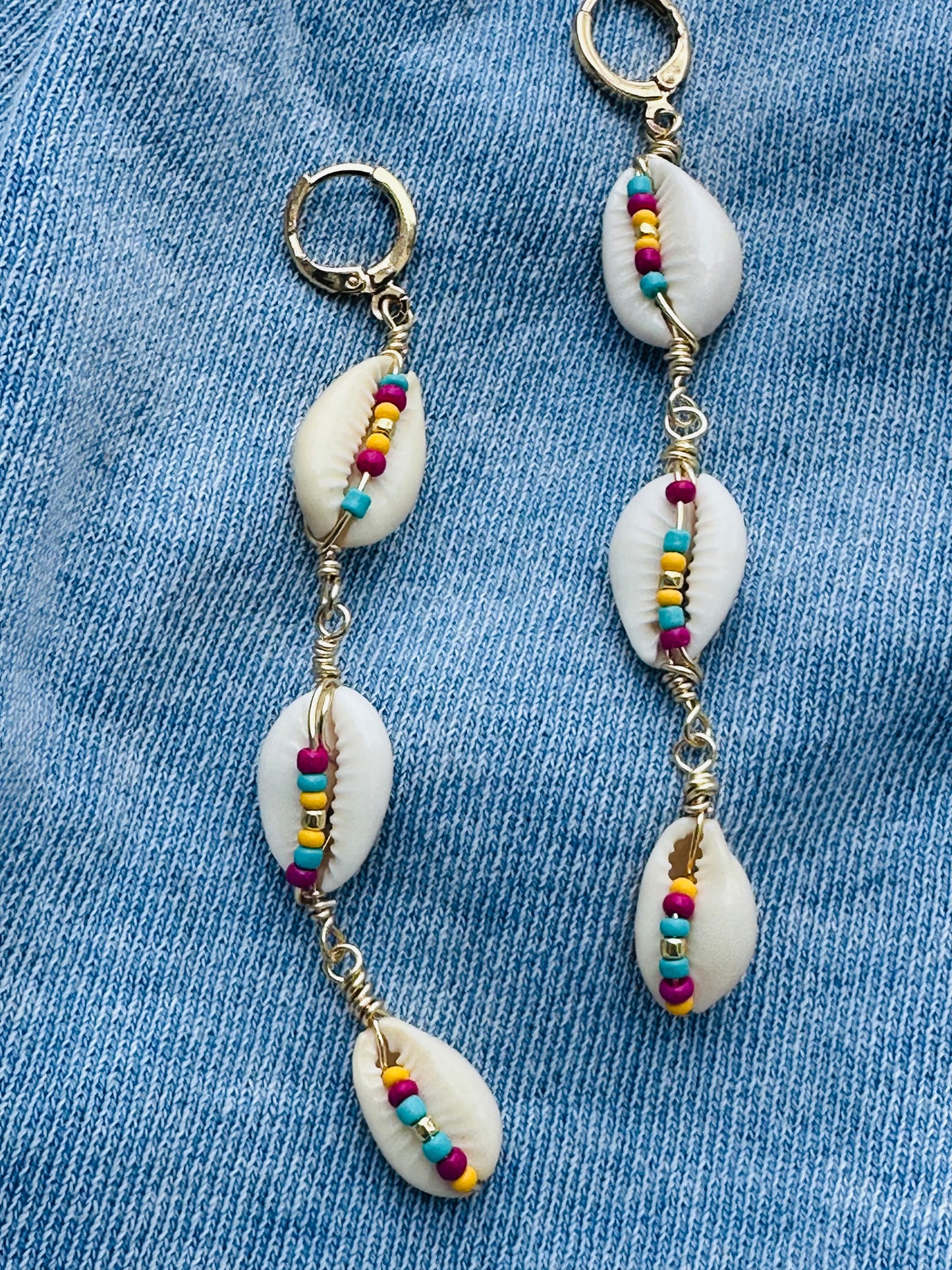 Cowrie Shell Bright Beaded Dangles