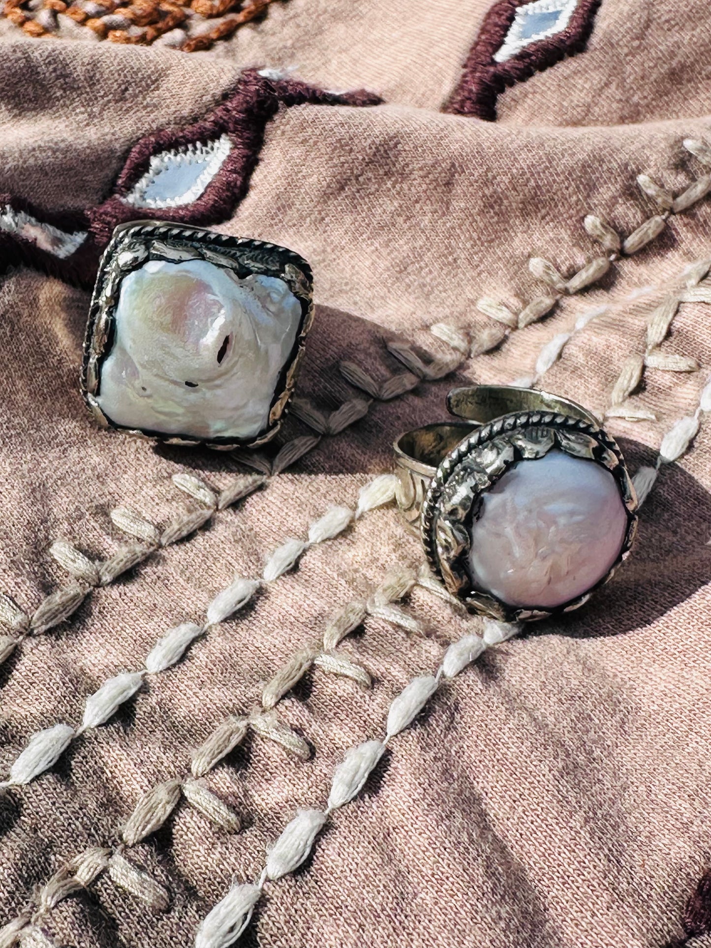 Square Or Circle Freshwater Pearl Rings