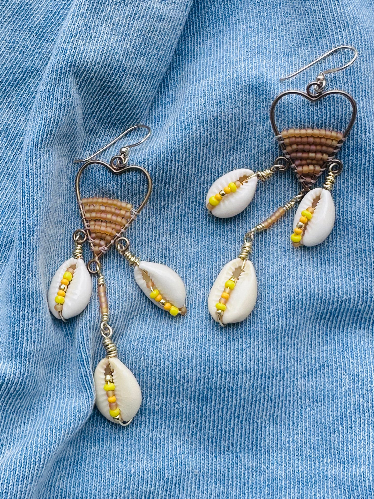 Yellow and Gold Cowrie Shell Chandelier Earrings