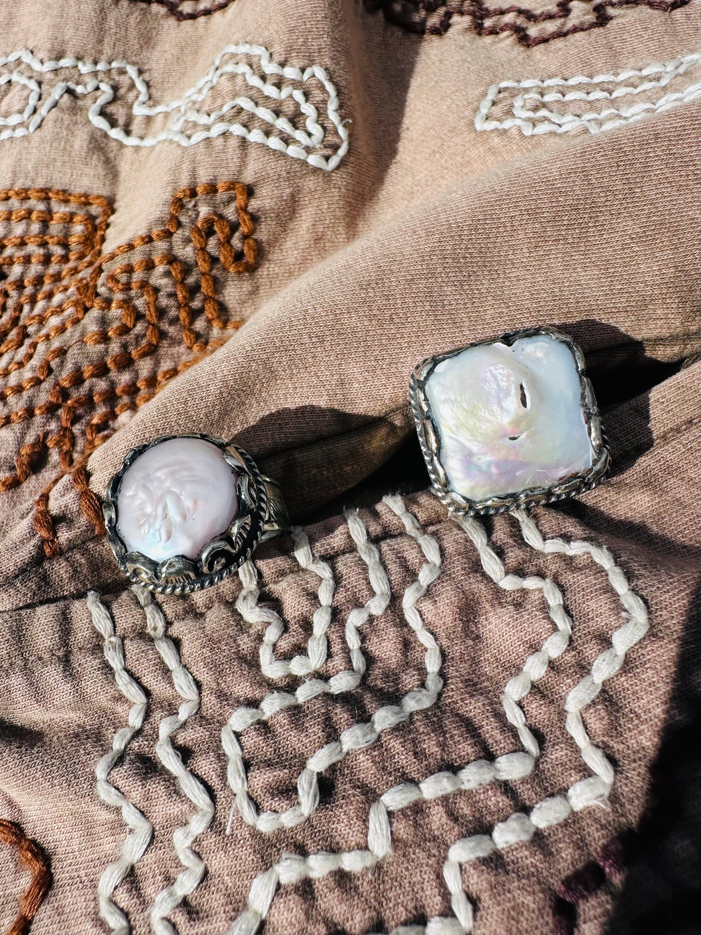 Square Or Circle Freshwater Pearl Rings