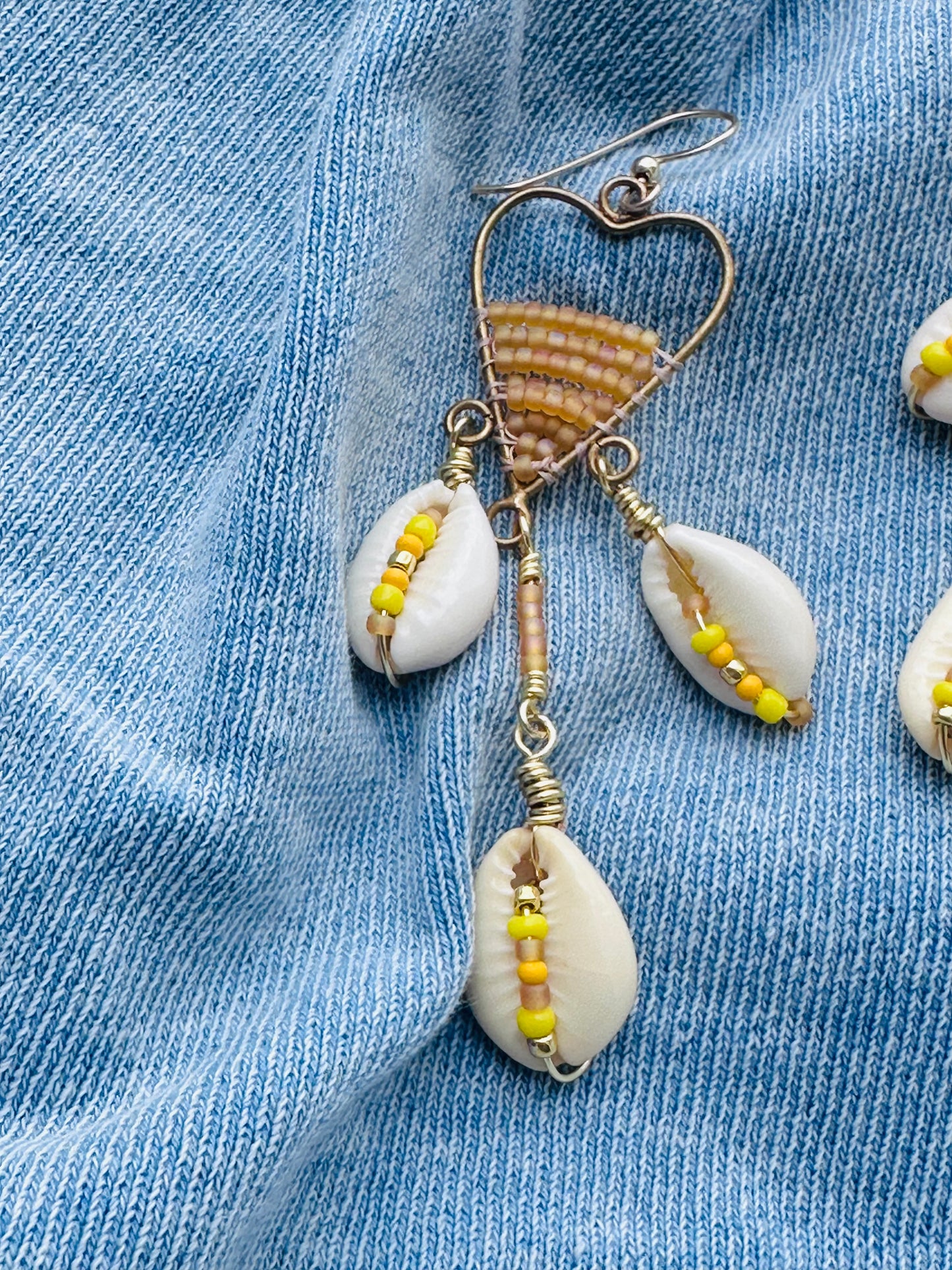Yellow and Gold Cowrie Shell Chandelier Earrings