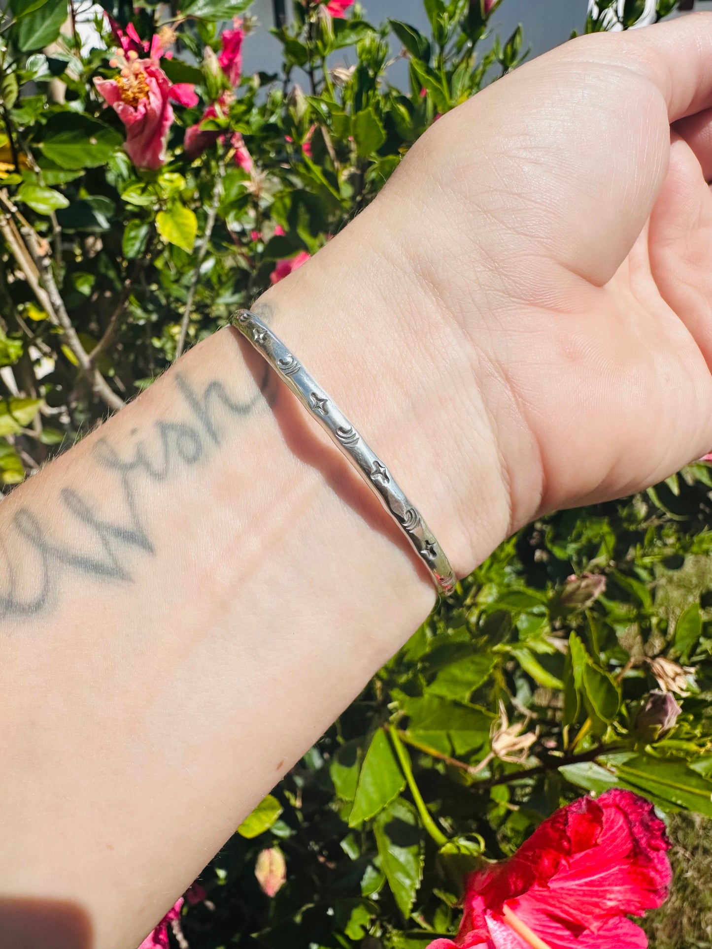 Moonstone and Cat Paw Shell Silver Cuff
