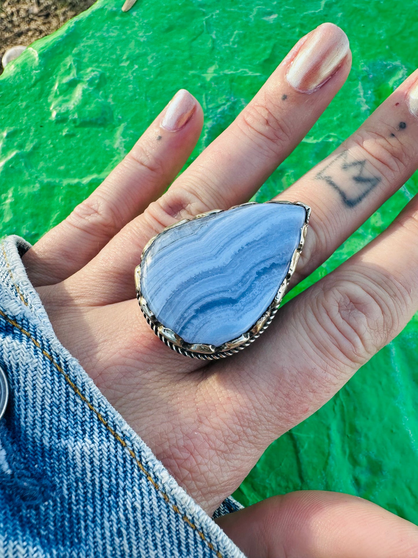 Blue Lace Agate Silver Ring