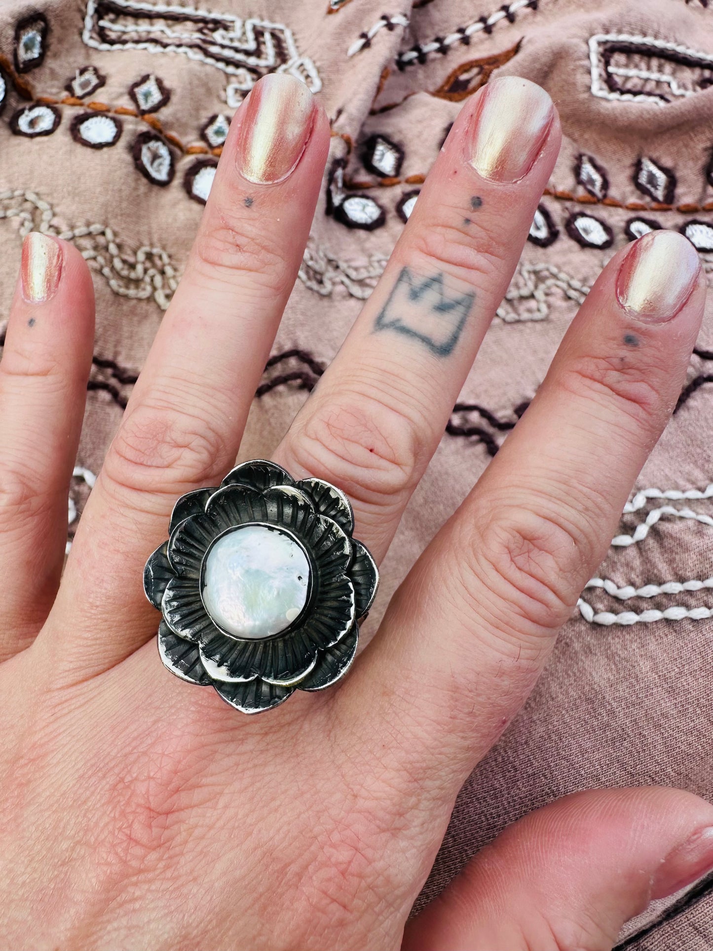 Freshwater Pearl Flower Ring