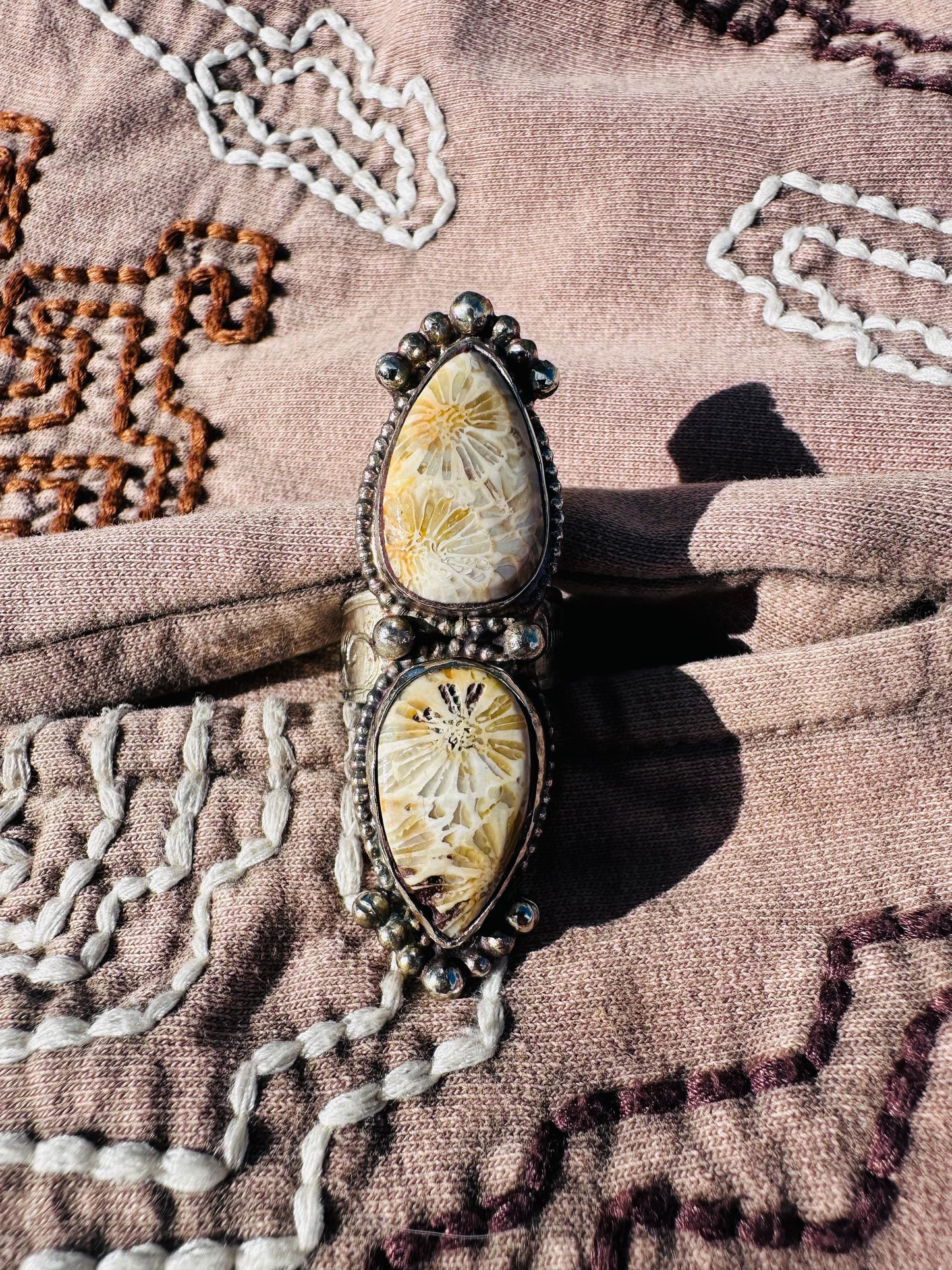 Fossilized Coral Crystal Ring