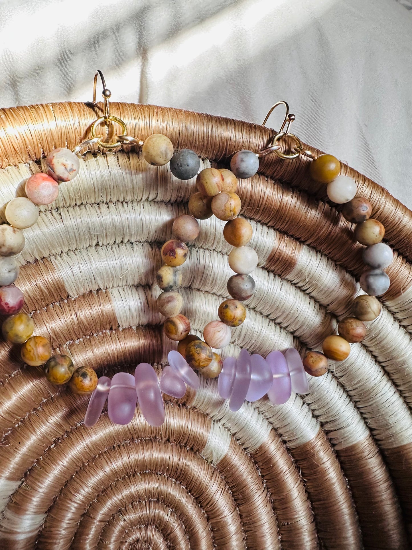 Jasper Cornflower and Lavender Sea Glass Hoops