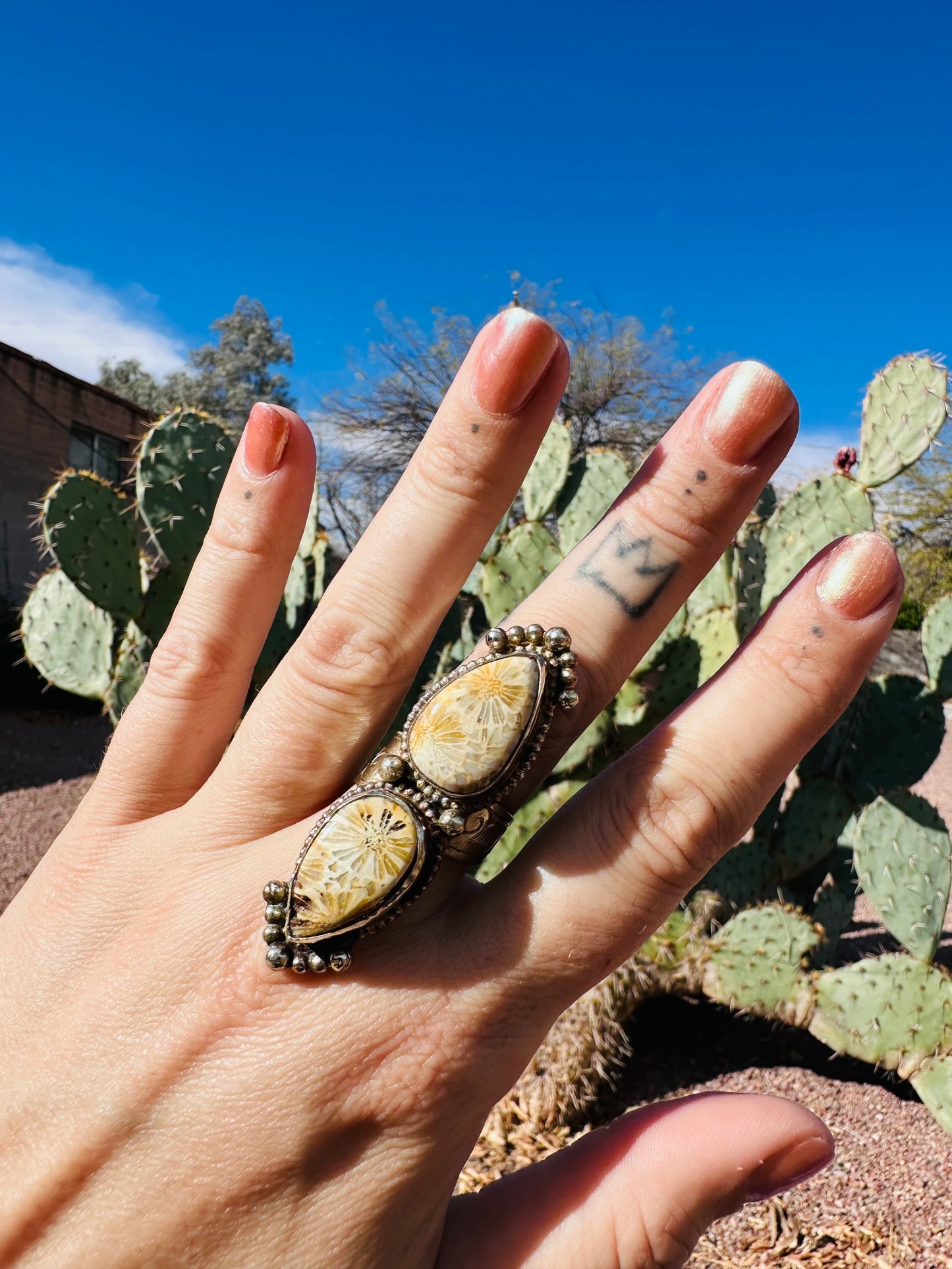 Fossilized Coral Crystal Ring
