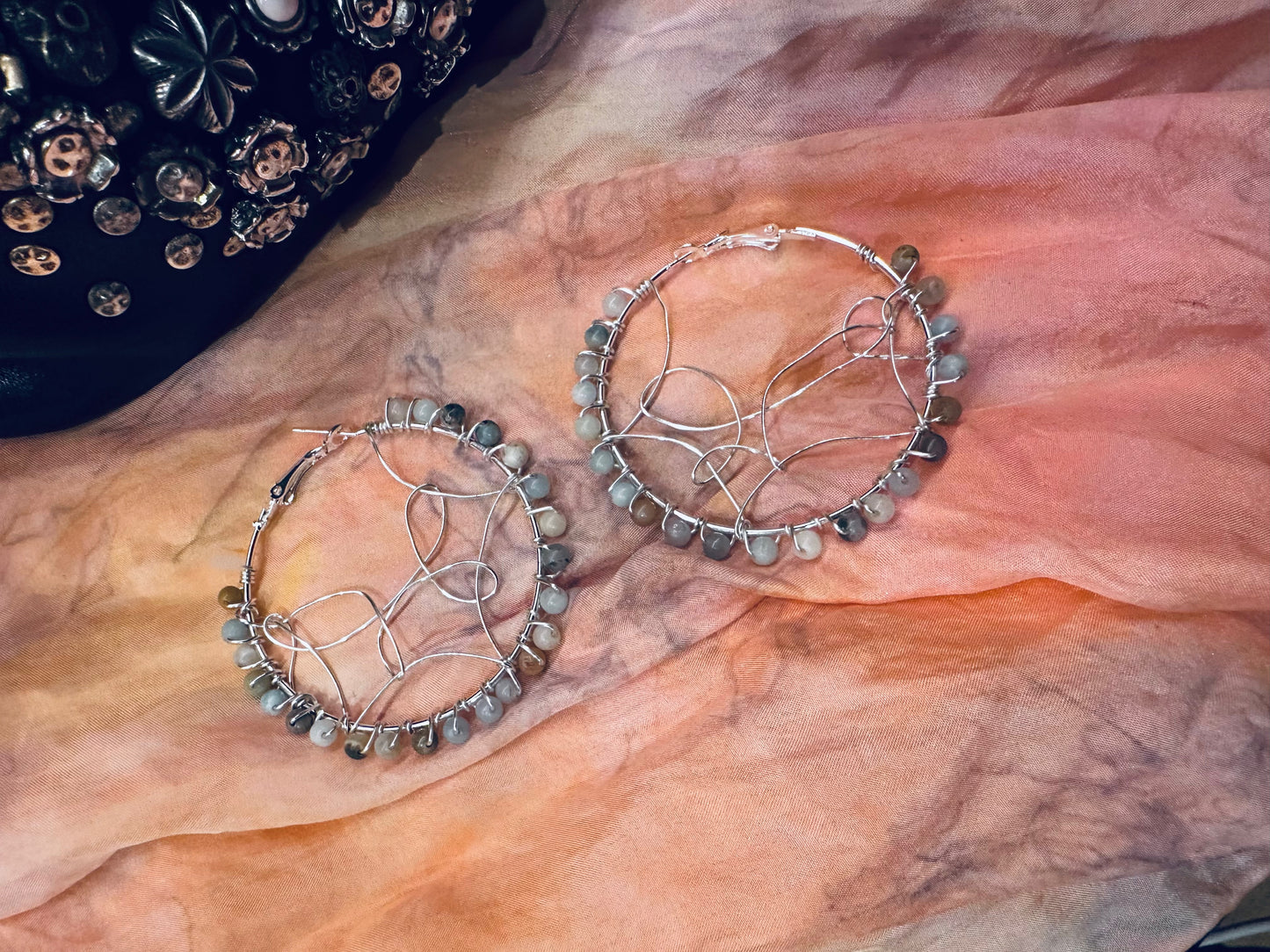 Silver Amazonite Hoops