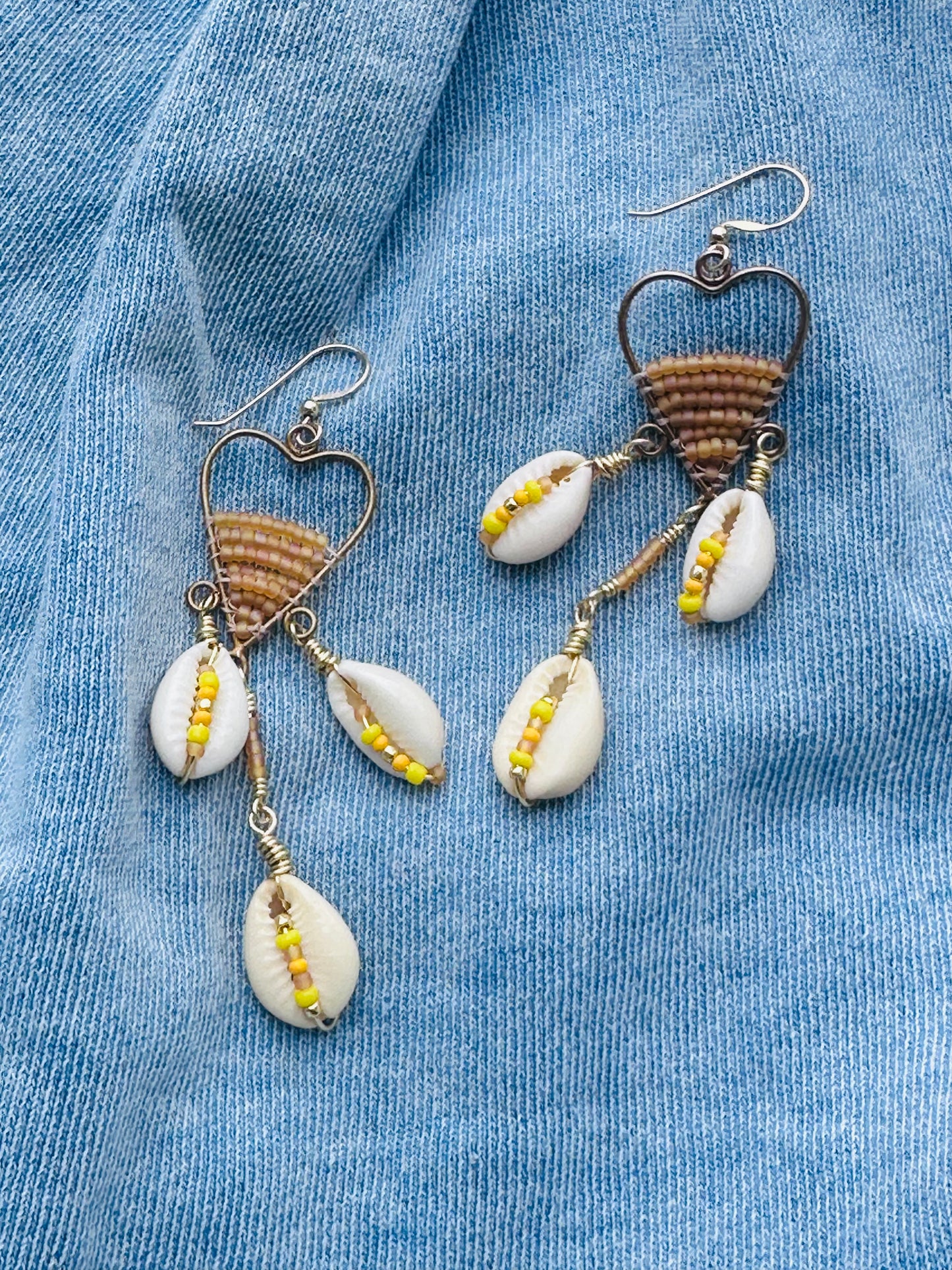 Yellow and Gold Cowrie Shell Chandelier Earrings