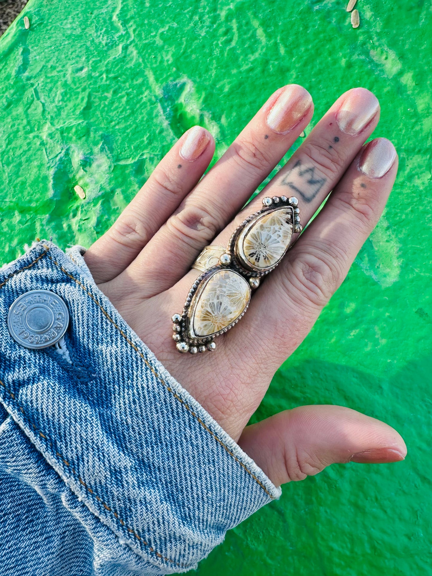 Fossilized Coral Crystal Ring