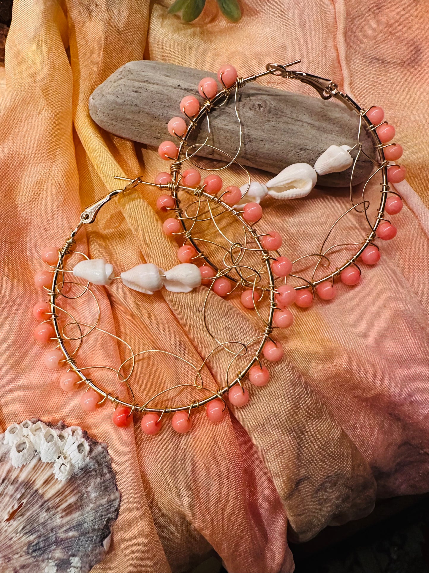 Gold Coral and Shell Hoops