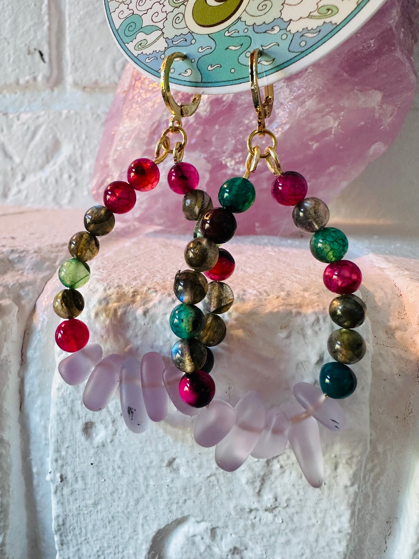 Agate and Sea Glass Huggie Earrings
