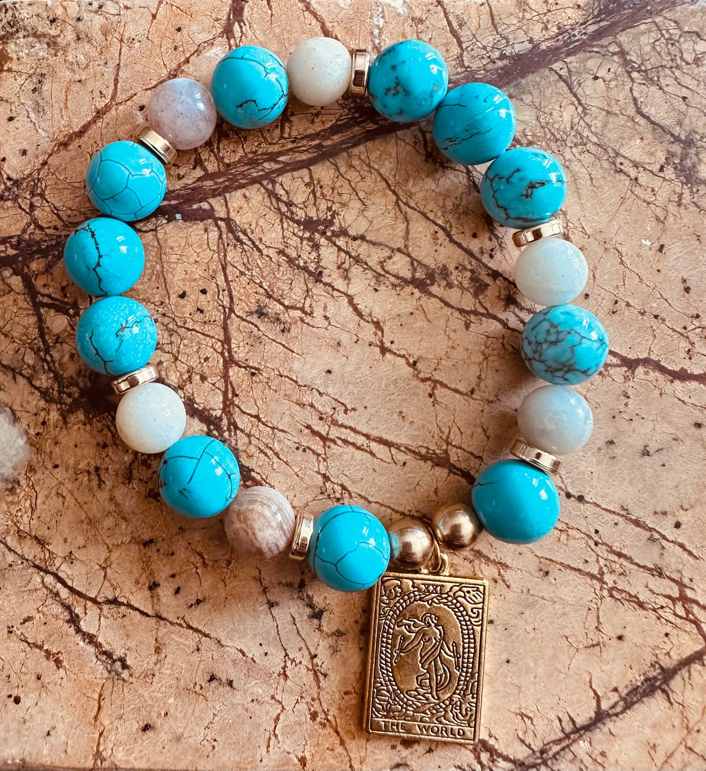 The World π Tarot Card Turquoise Bracelet