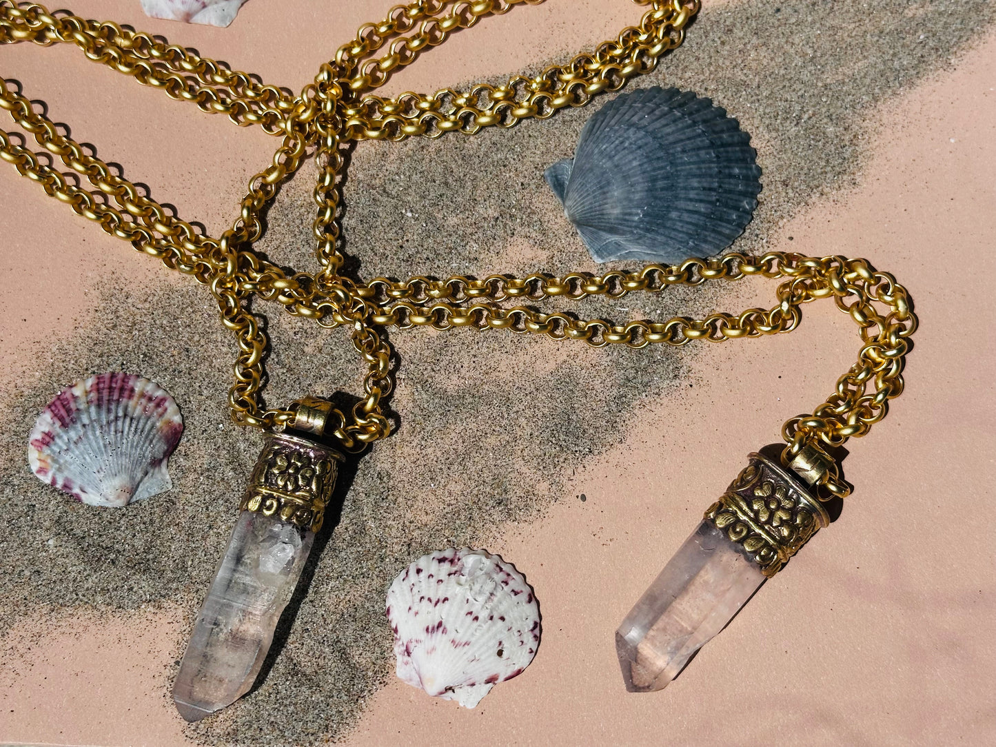 Rough Crystal Point Gold Chain Necklace