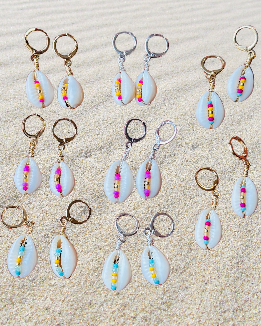 Cowrie Beaded Huggies