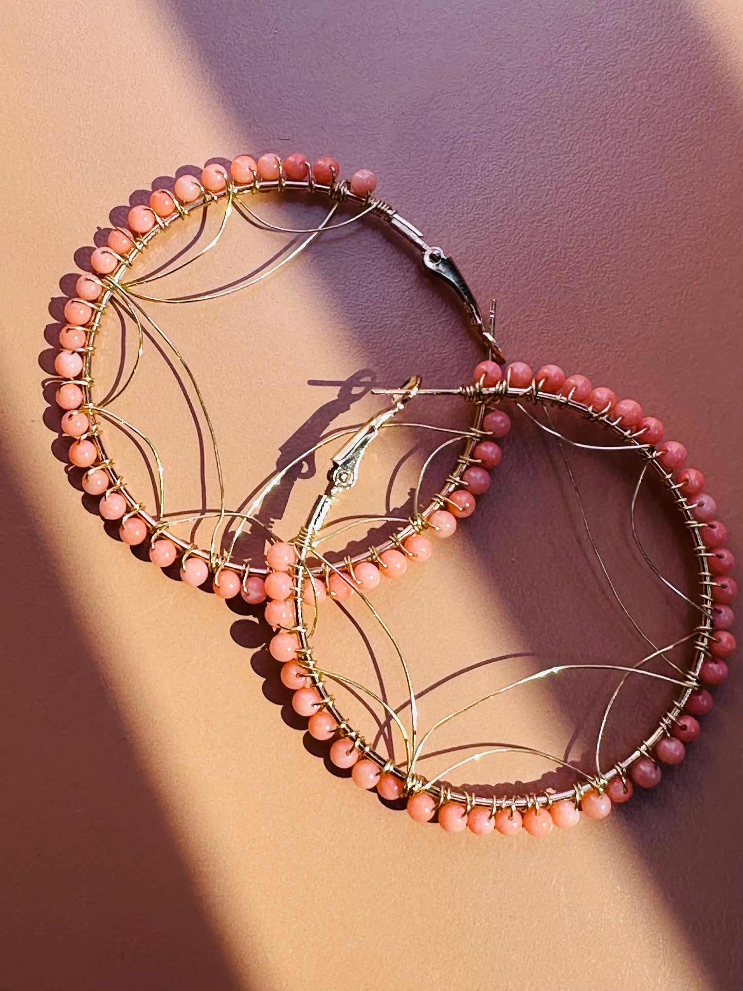 Gold and Coral Wrapped Hoops