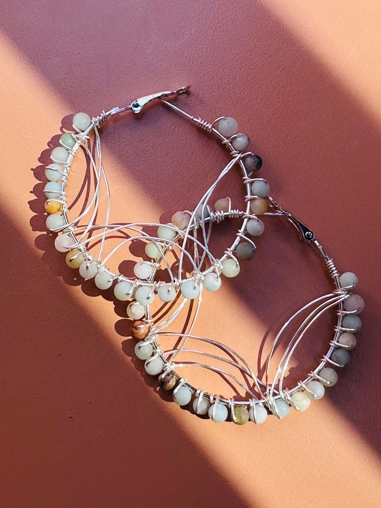 Amazonite Silver Hoops
