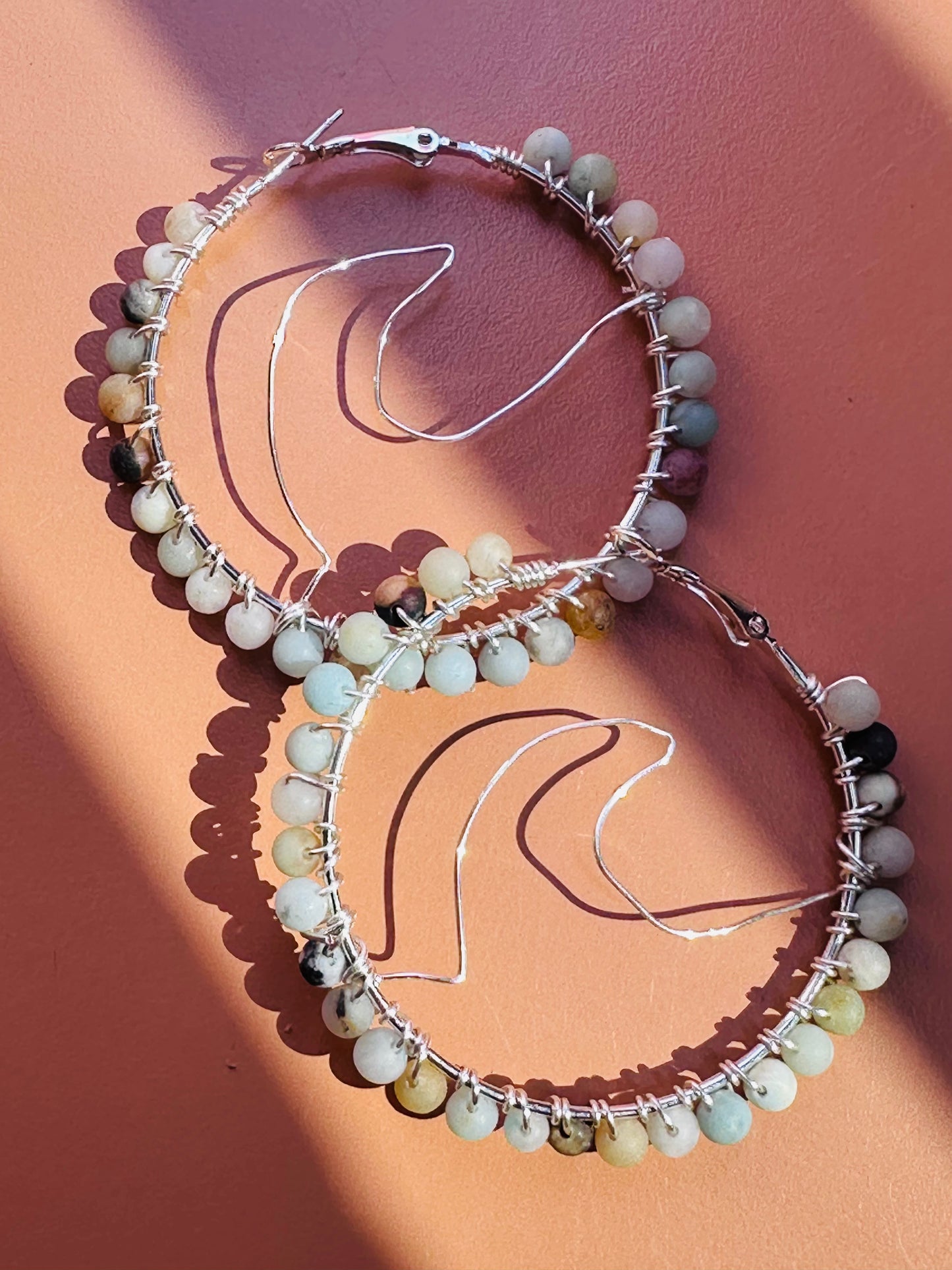 Amazonite Silver Wave Hoops